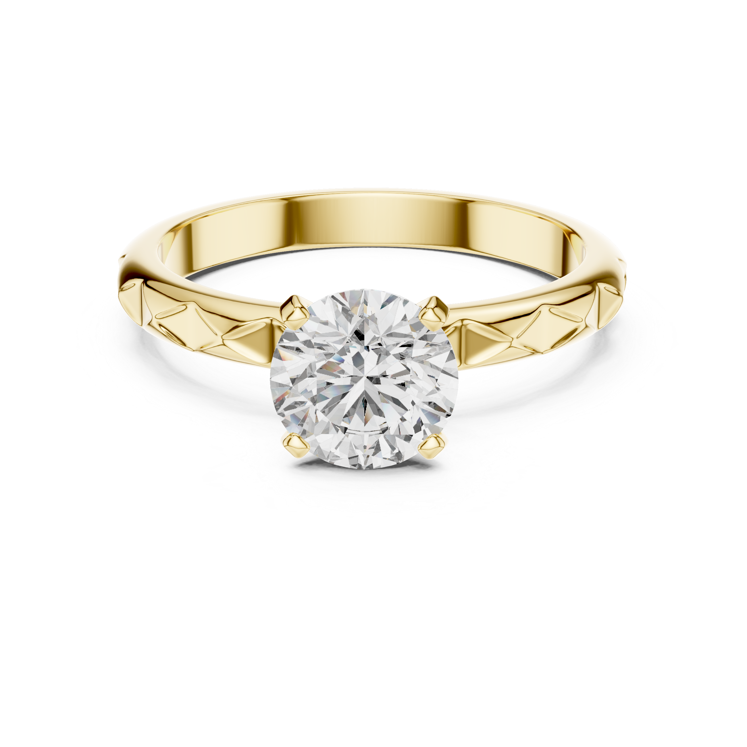 Geometric Scalloped Faceted Band 1.00 Carat Round Solitaire Diamond Ring