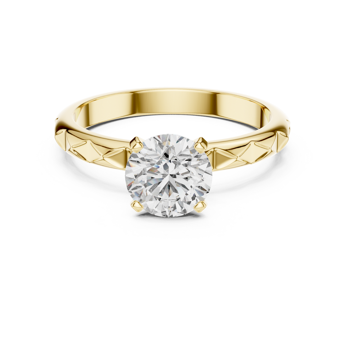 Geometric Scalloped Faceted Band 1.00 Carat Round Solitaire Diamond Ring