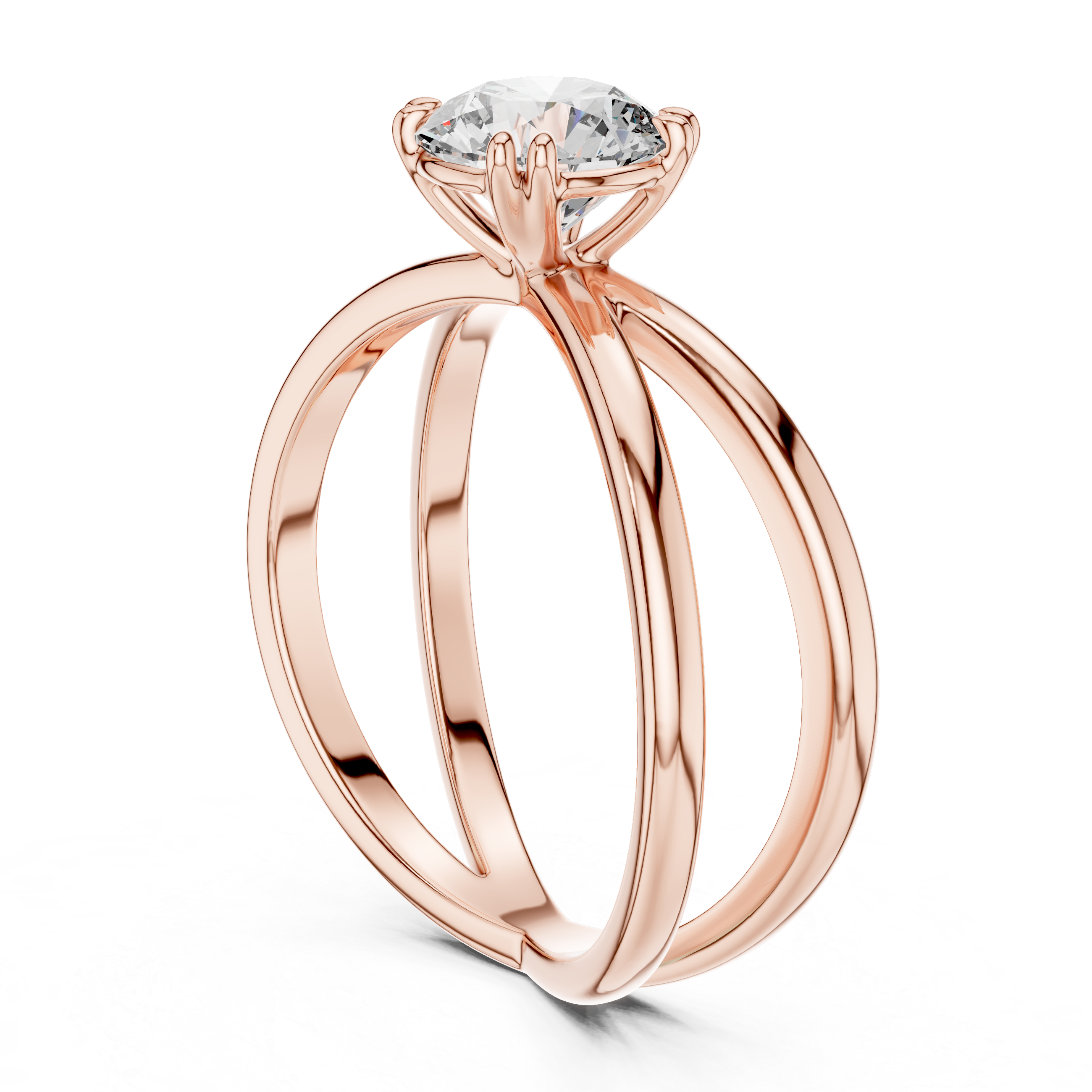 Cross-Over Split Shank 1.00 Carat Round Solitaire Diamond Ring