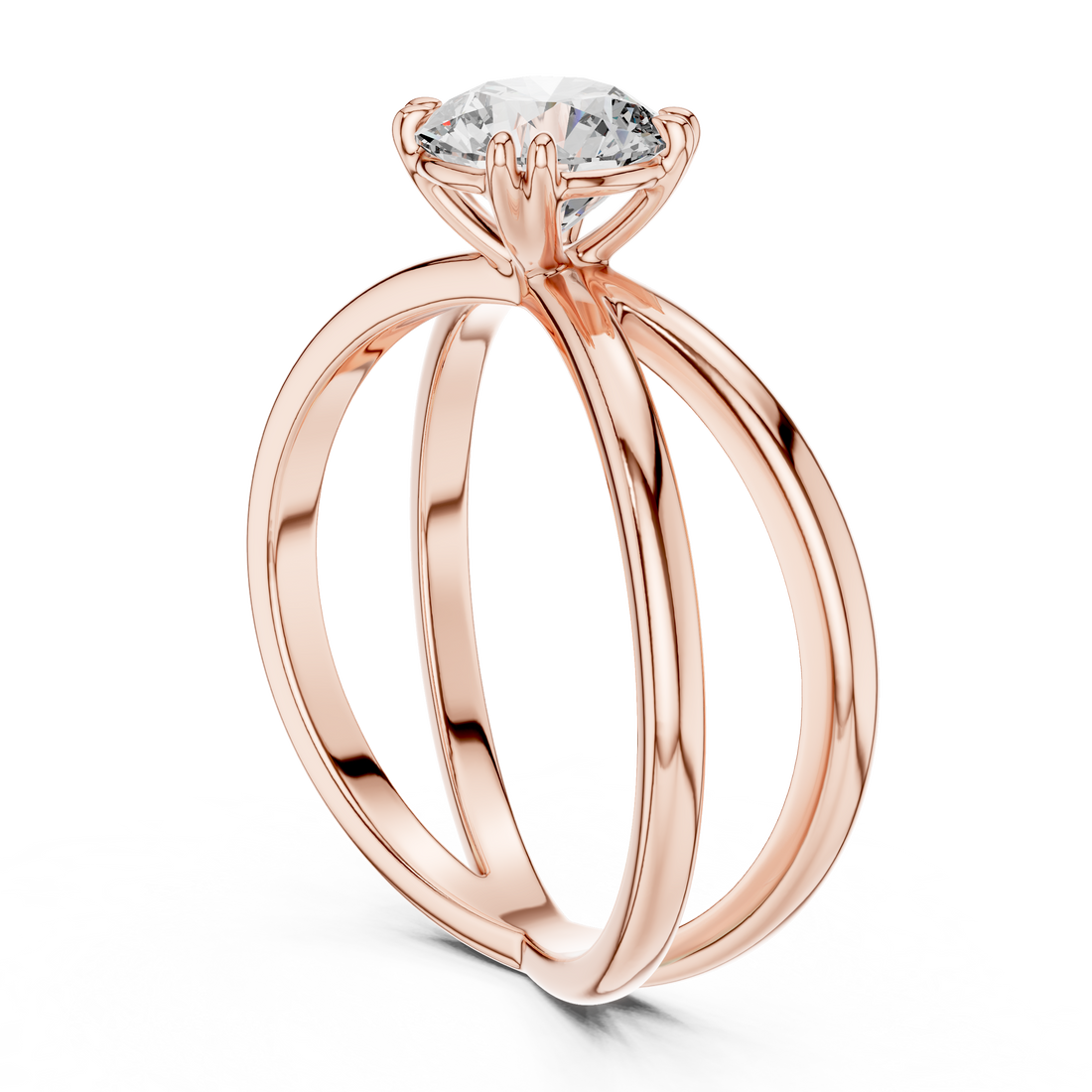 Cross-Over Split Shank 1.00 Carat Round Solitaire Diamond Ring