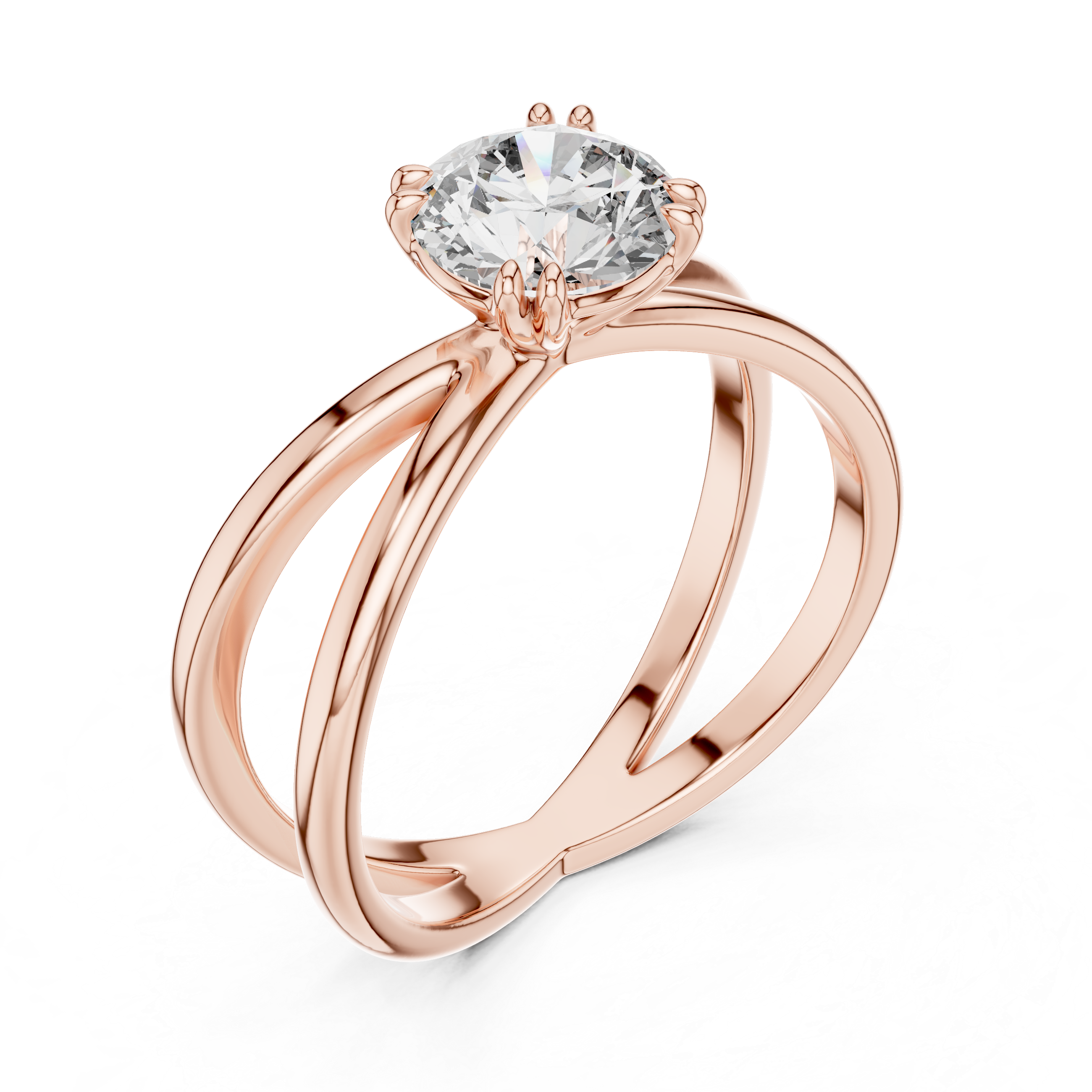 Cross-Over Split Shank 1.00 Carat Round Solitaire Diamond Ring