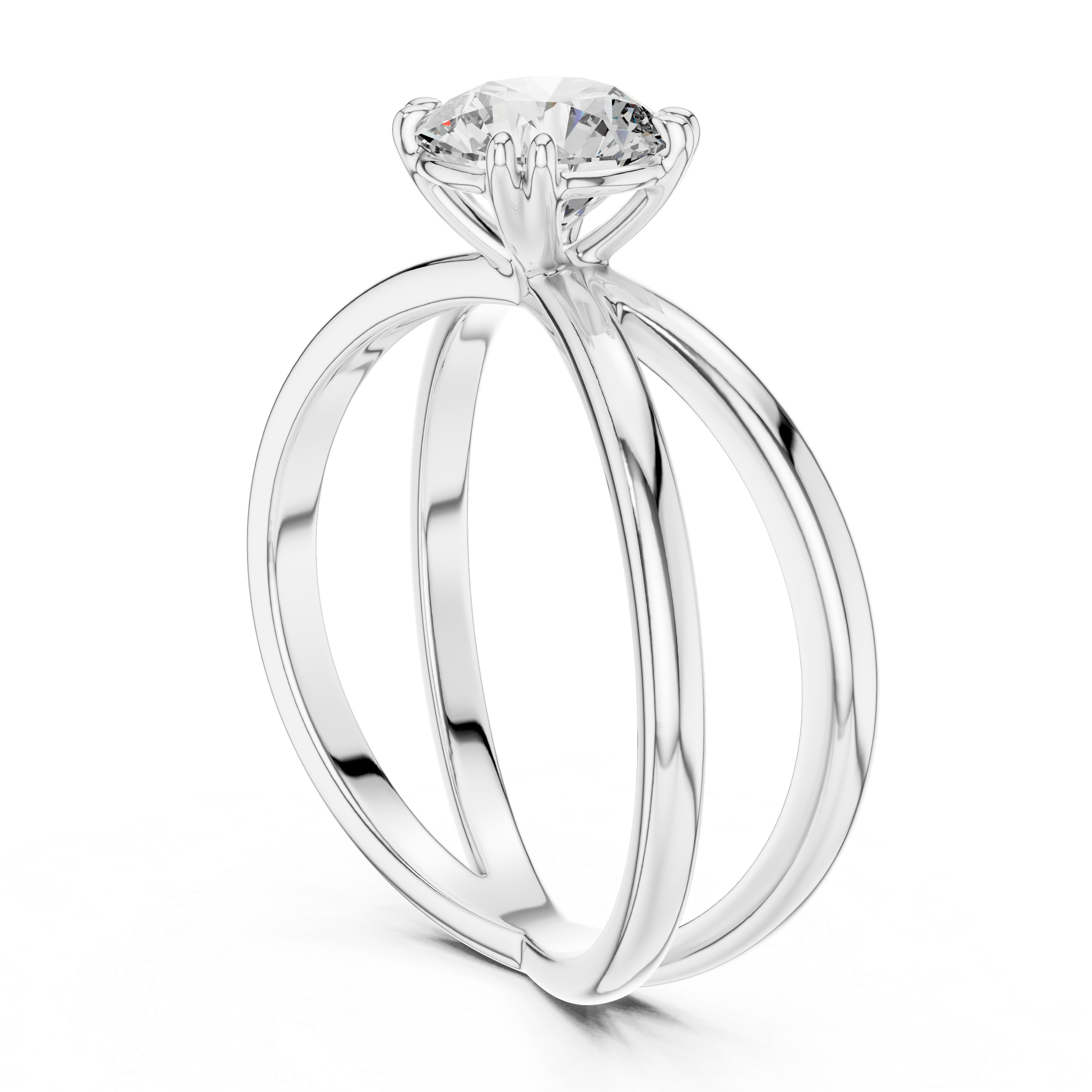 Cross-Over Split Shank 1.00 Carat Round Solitaire Diamond Ring