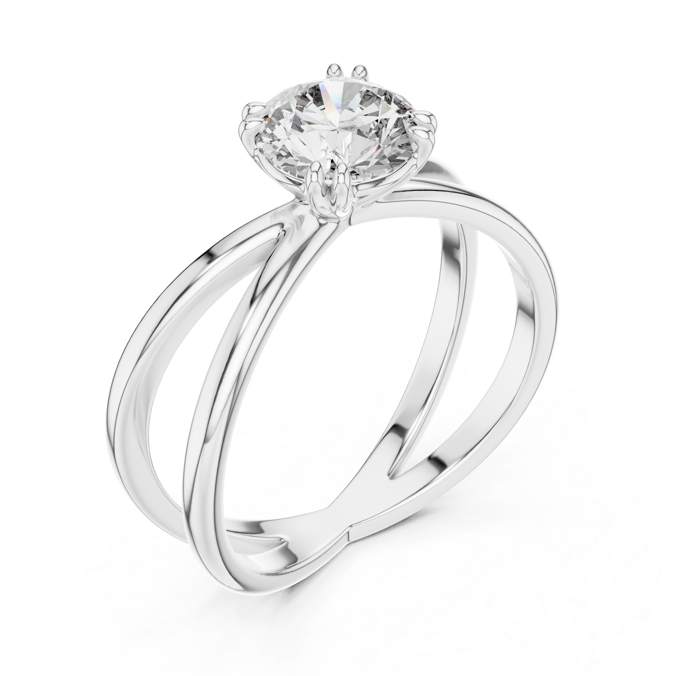 Cross-Over Split Shank 1.00 Carat Round Solitaire Diamond Ring