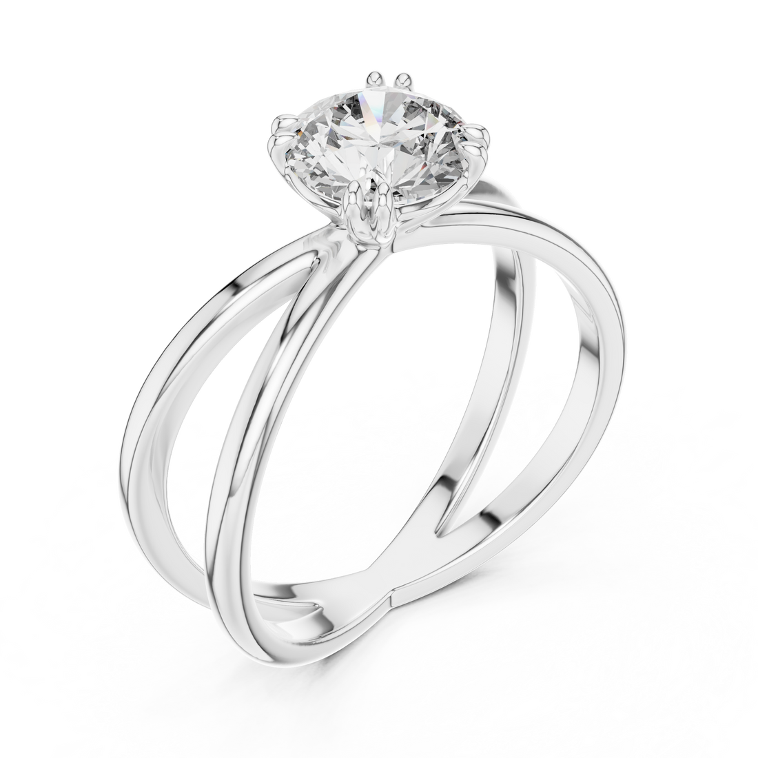 Cross-Over Split Shank 1.00 Carat Round Solitaire Diamond Ring