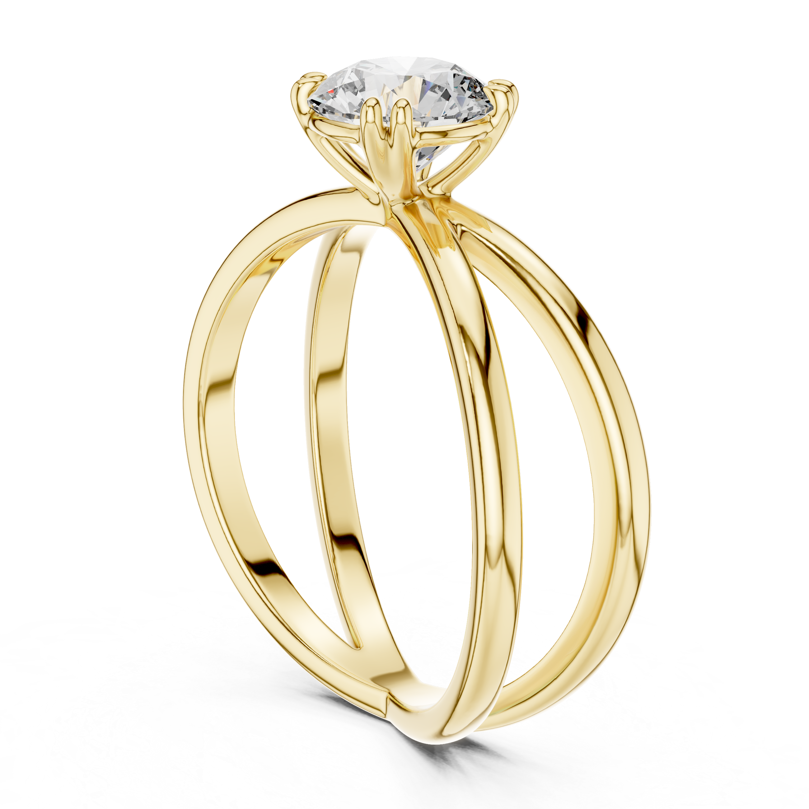 Cross-Over Split Shank 1.00 Carat Round Solitaire Diamond Ring