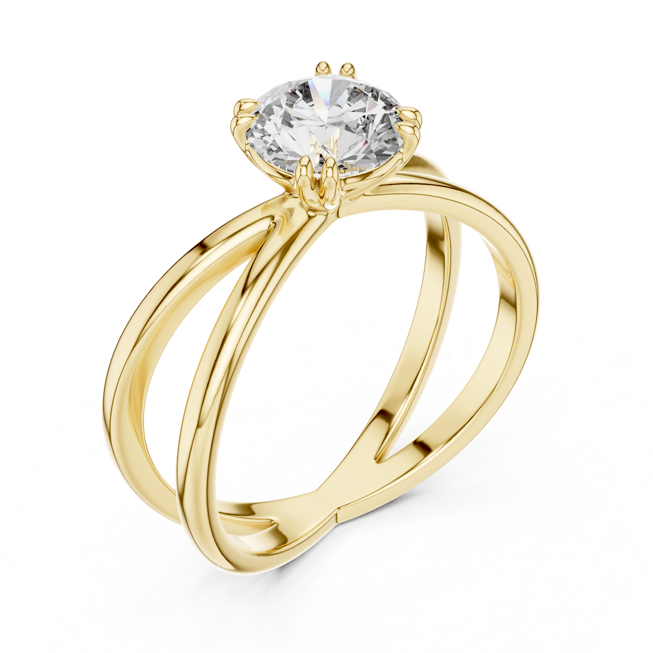 Cross-Over Split Shank 1.00 Carat Round Solitaire Diamond Ring