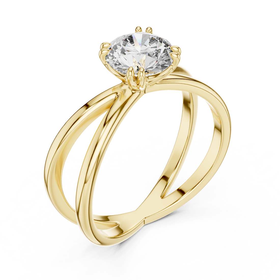 Cross-Over Split Shank 1.00 Carat Round Solitaire Diamond Ring