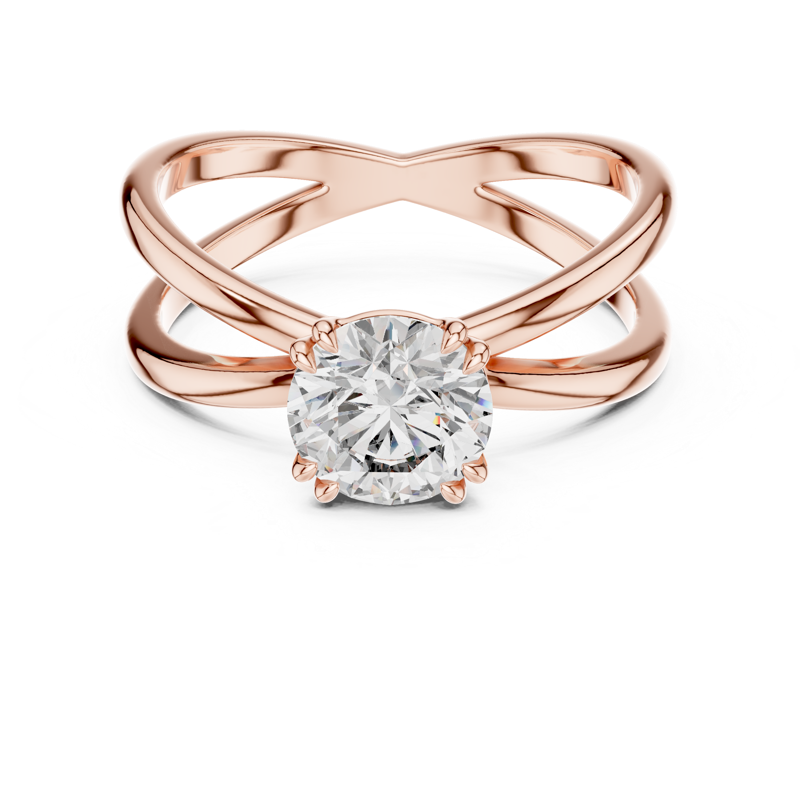 Cross-Over Split Shank 1.00 Carat Round Solitaire Diamond Ring