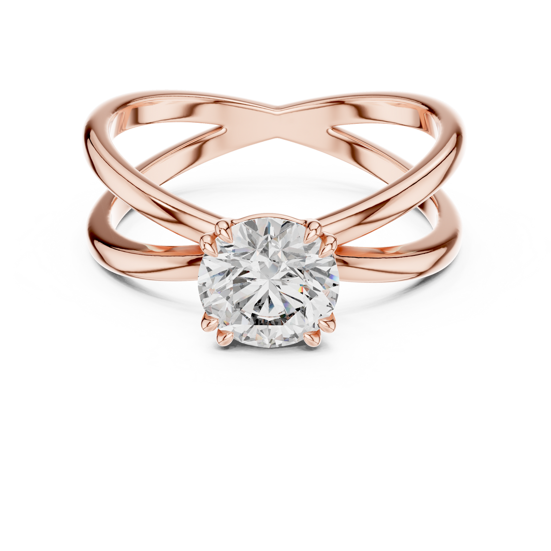 Cross-Over Split Shank 1.00 Carat Round Solitaire Diamond Ring