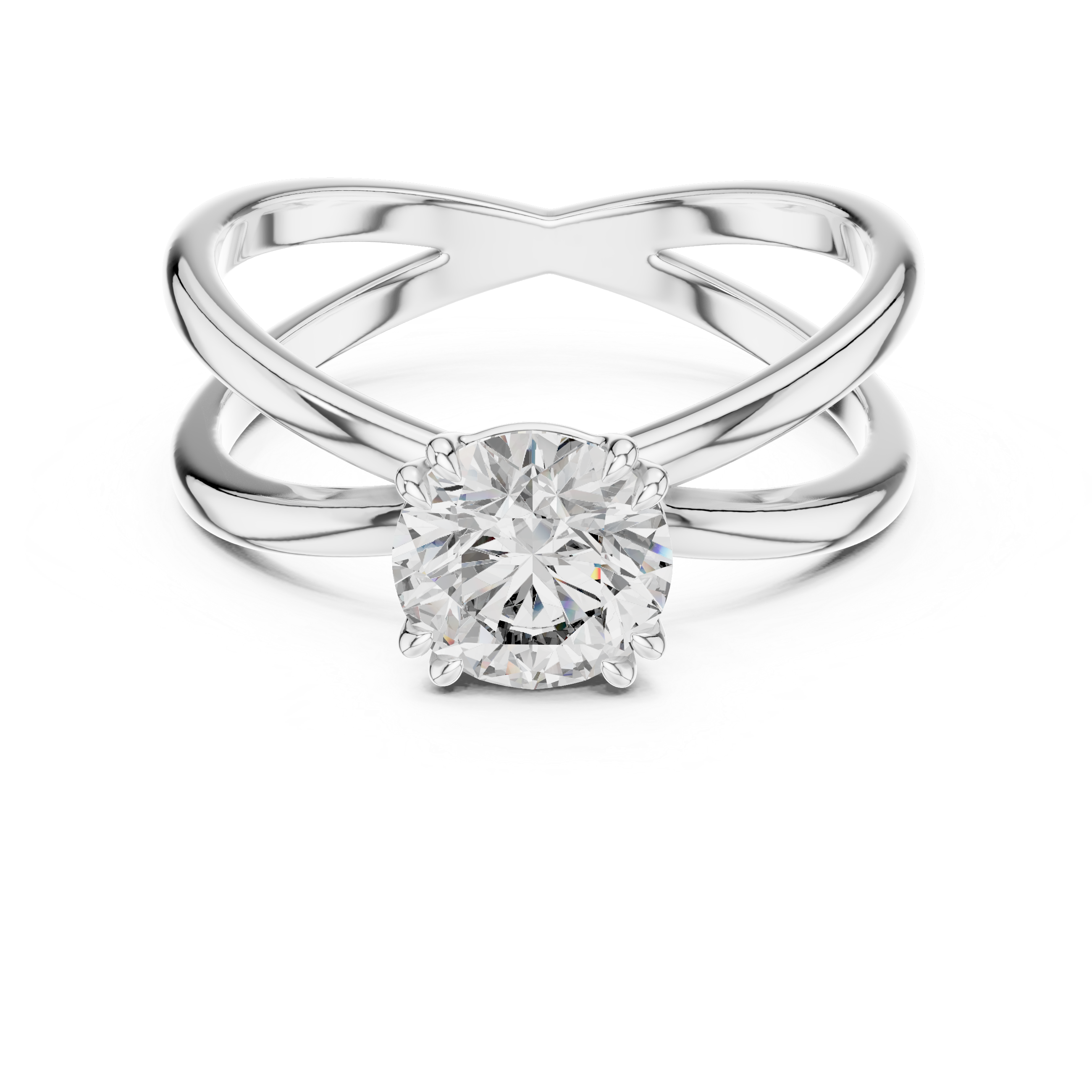 Cross-Over Split Shank 1.00 Carat Round Solitaire Diamond Ring