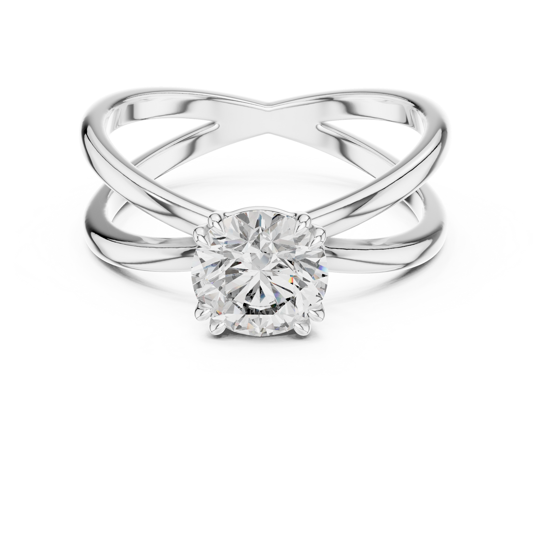 Cross-Over Split Shank 1.00 Carat Round Solitaire Diamond Ring