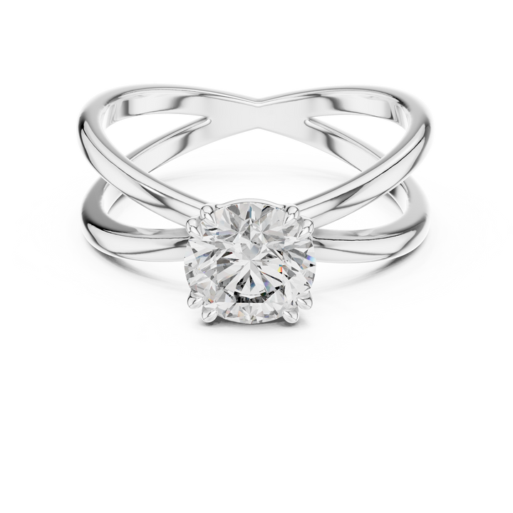 Cross-Over Split Shank 1.00 Carat Round Solitaire Diamond Ring