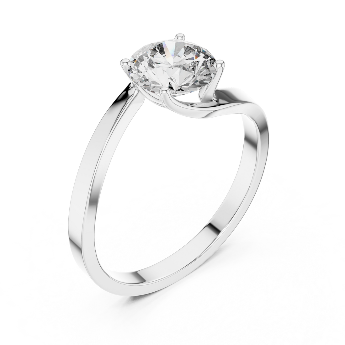 Modern Swirl Bypass 1.00 Carat Round Solitaire Diamond Ring