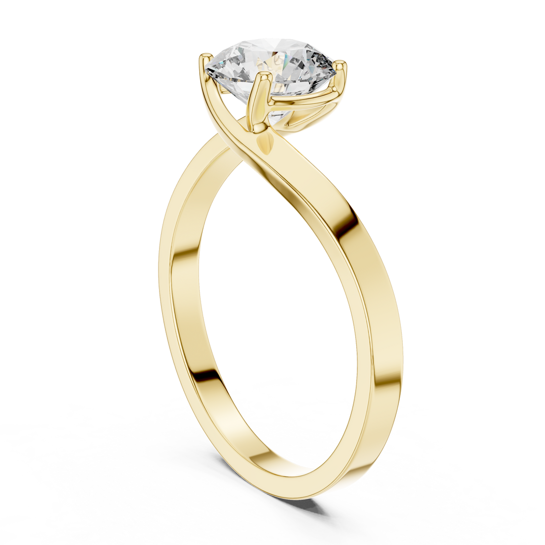Modern Swirl Bypass 1.00 Carat Round Solitaire Diamond Ring