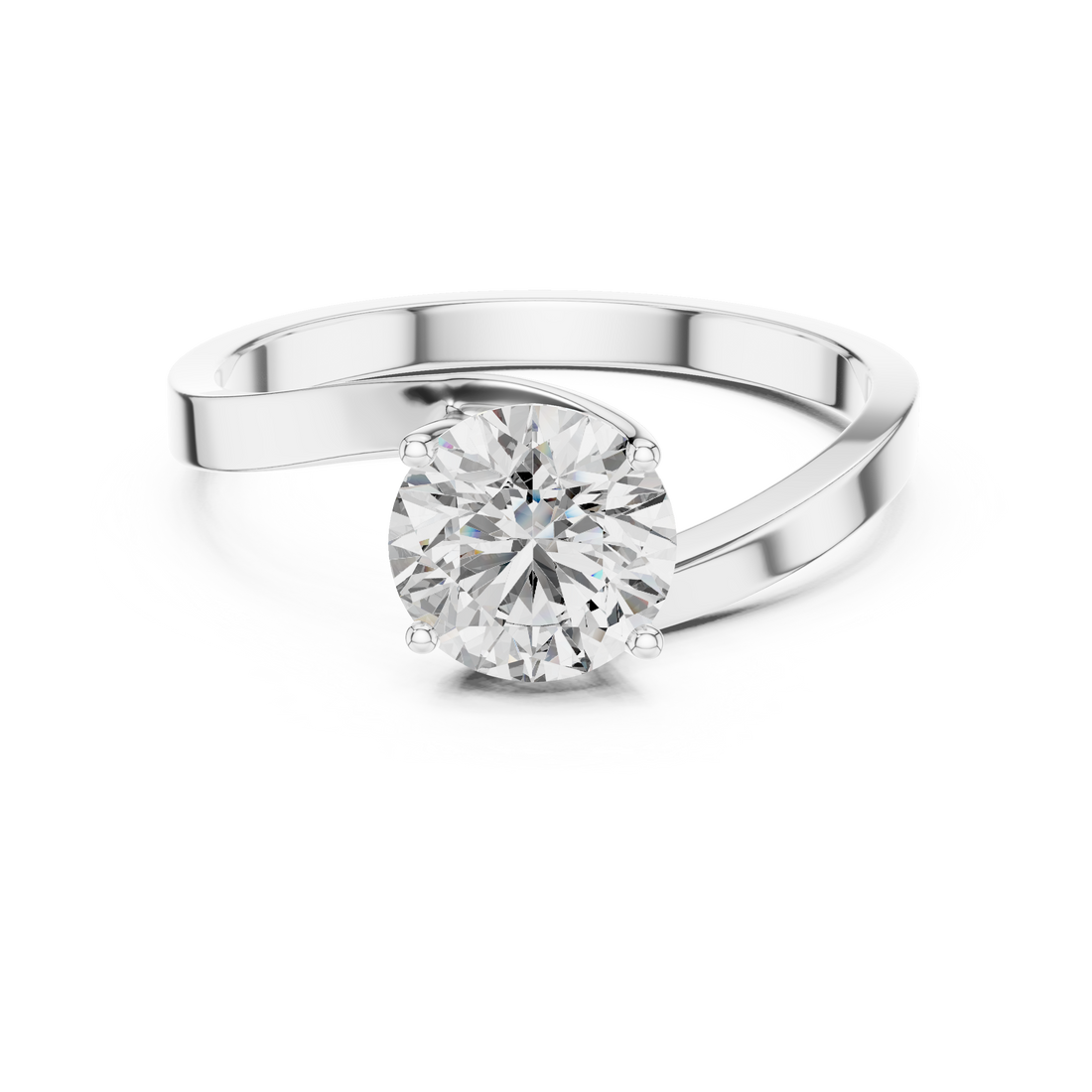 Modern Swirl Bypass 1.00 Carat Round Solitaire Diamond Ring