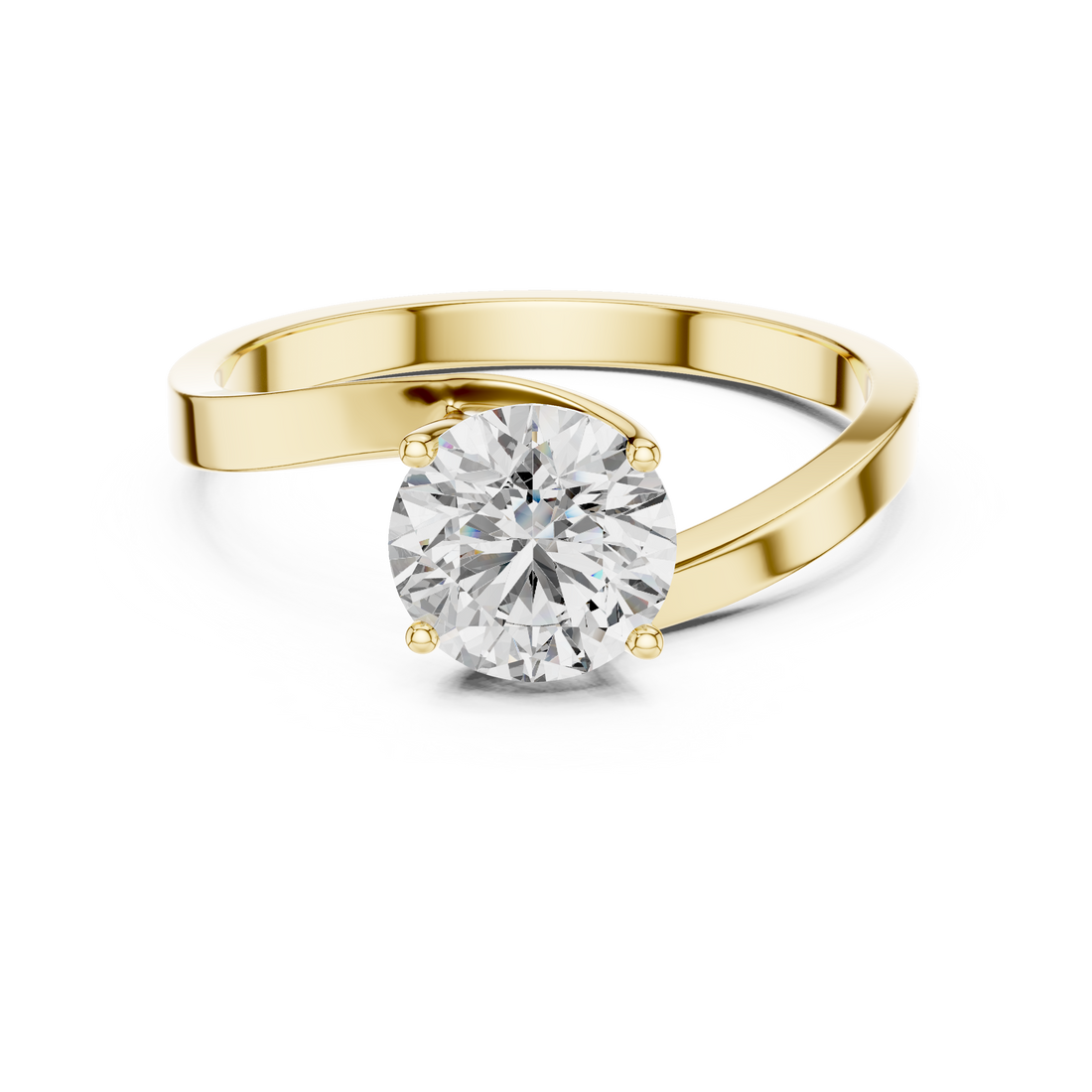 Modern Swirl Bypass 1.00 Carat Round Solitaire Diamond Ring