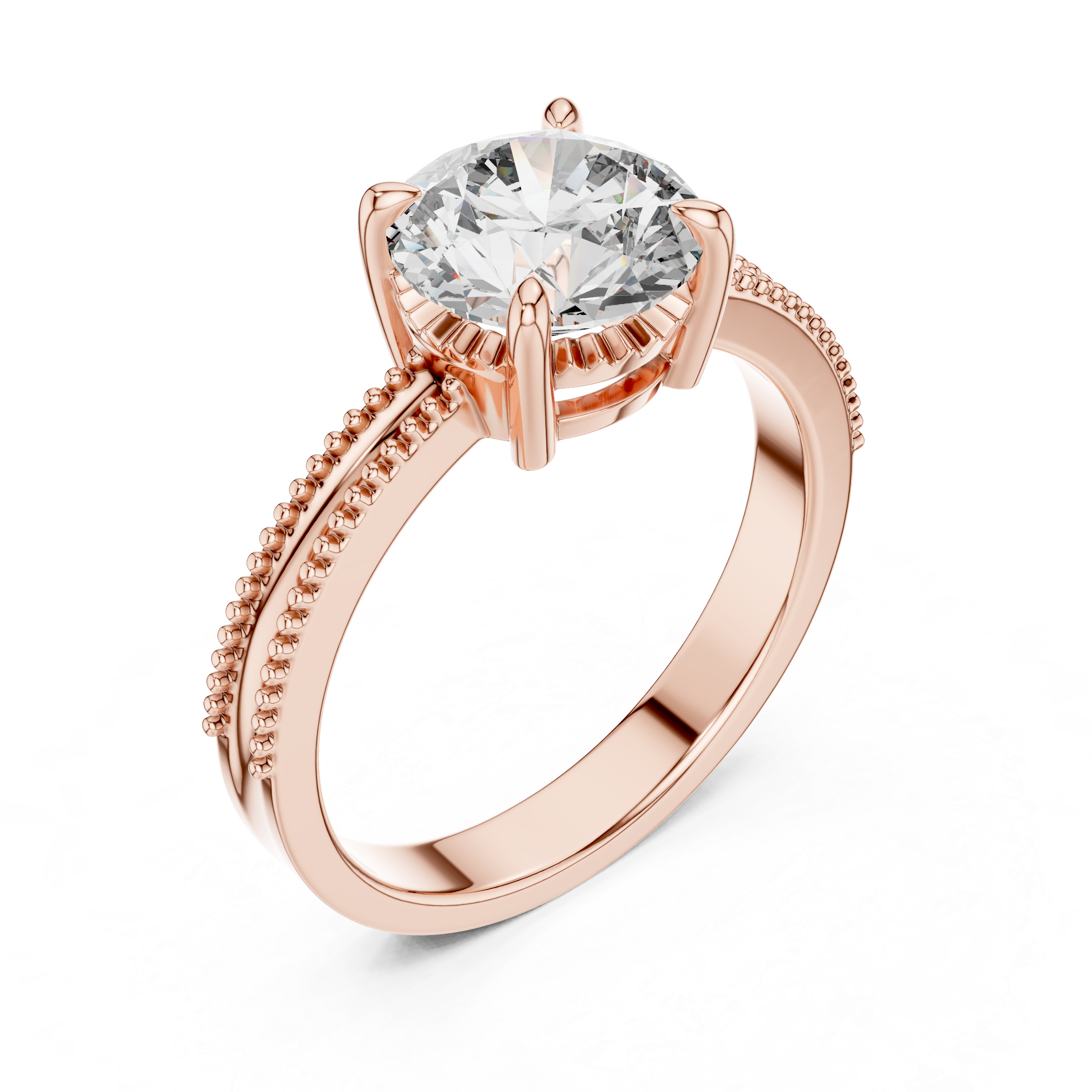 Classic Milgrain Edge 2.05 Carat Round Solitaire Diamond Ring