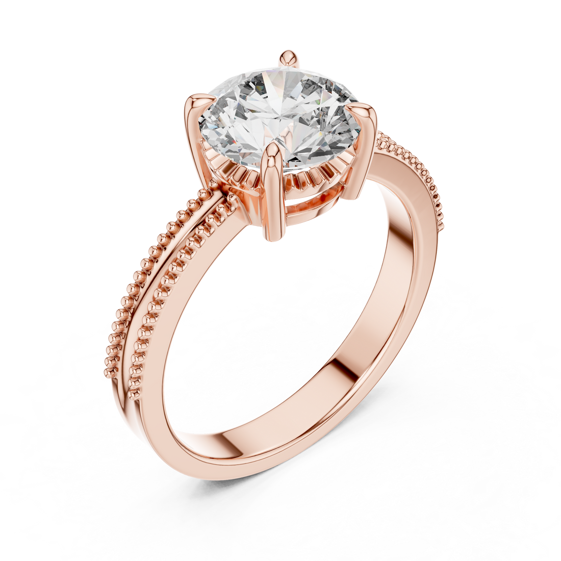 Classic Milgrain Edge 2.05 Carat Round Solitaire Diamond Ring