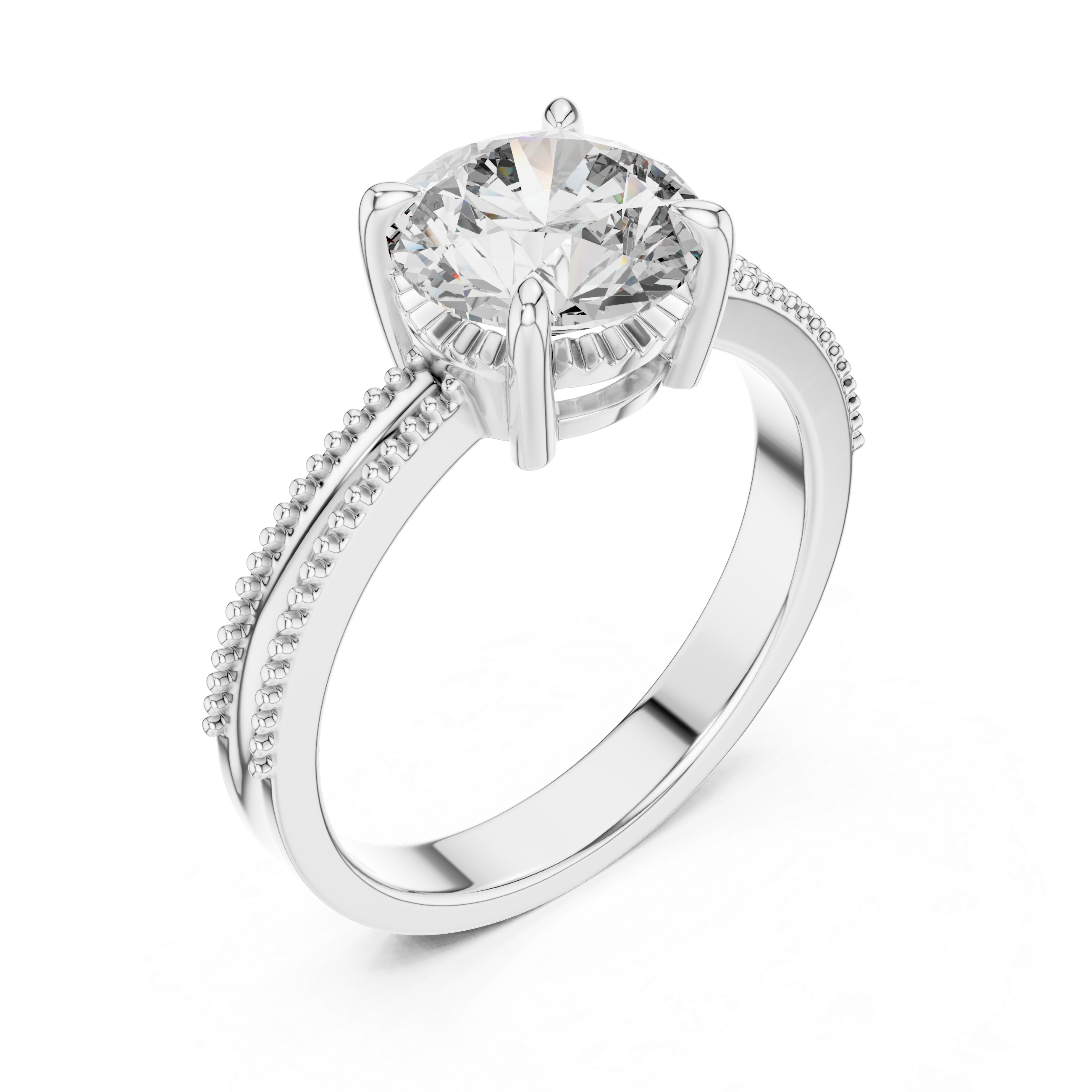 Classic Milgrain Edge 2.05 Carat Round Solitaire Diamond Ring