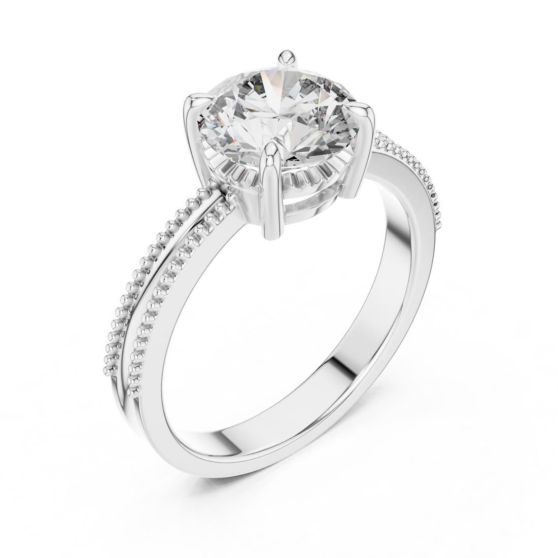 Classic Milgrain Edge 2.05 Carat Round Solitaire Diamond Ring