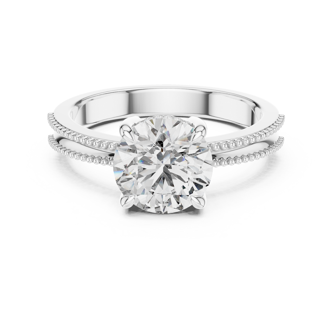 Classic Milgrain Edge 2.05 Carat Round Solitaire Diamond Ring