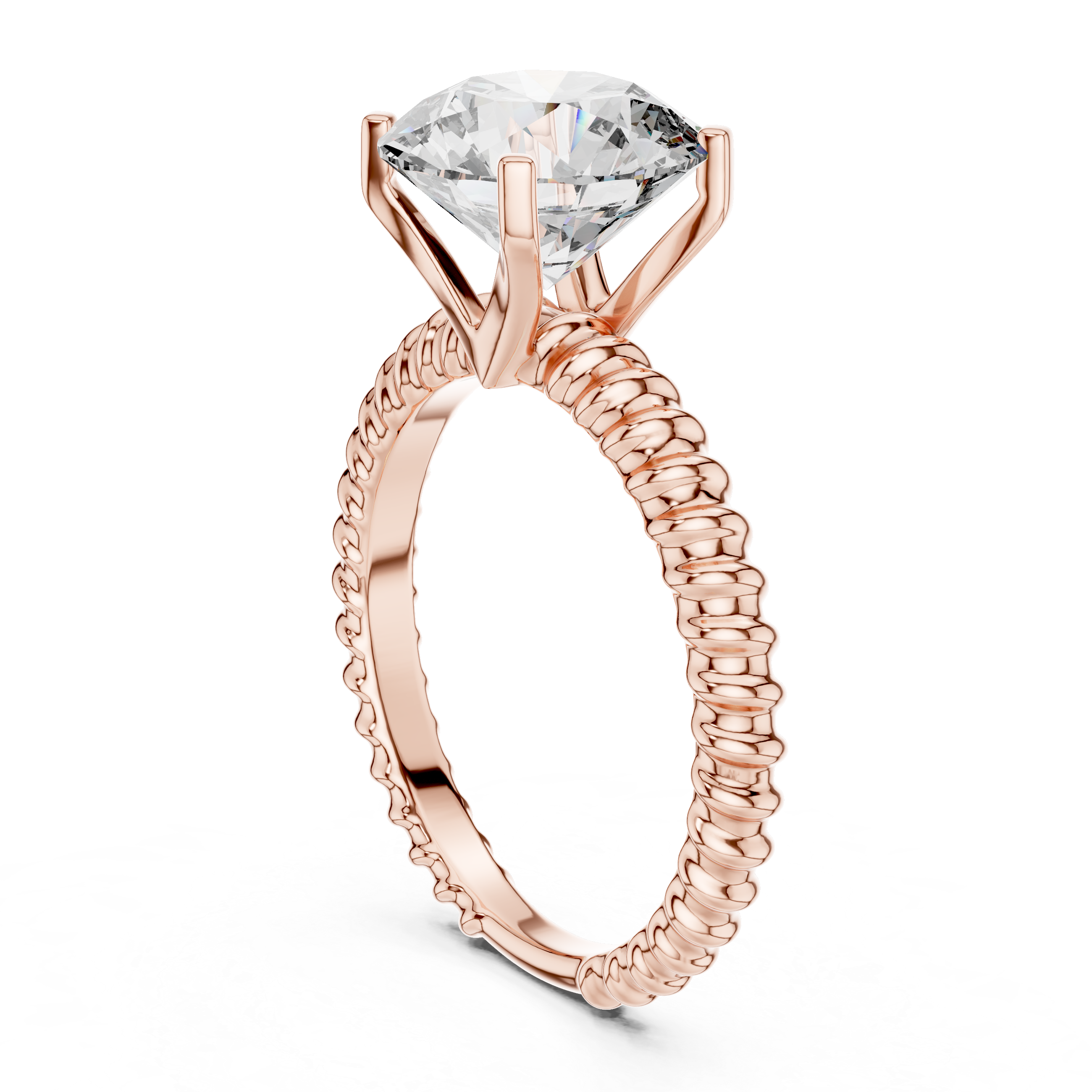 Twisted Rope Band 2.80 Carat Round Solitaire Diamond Ring
