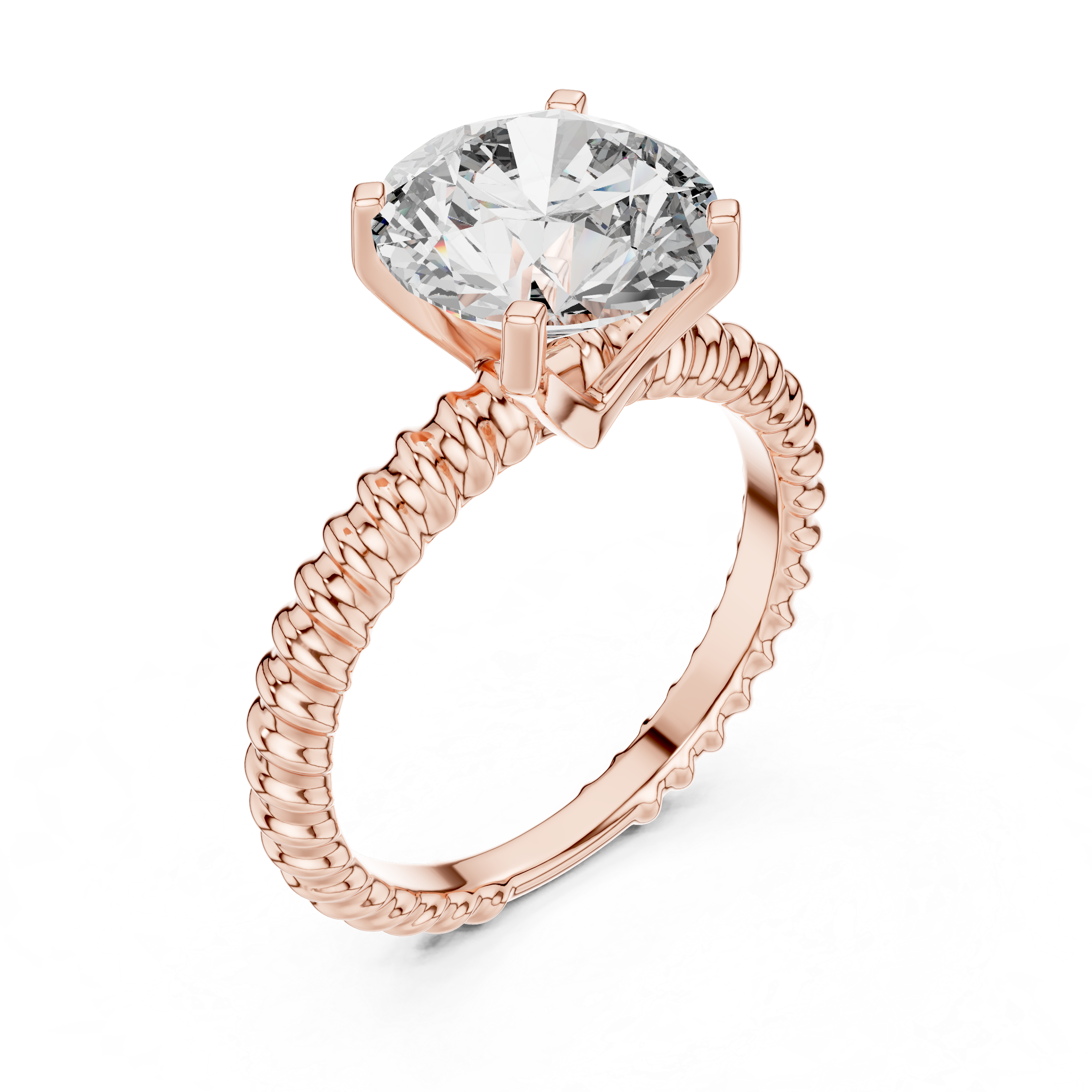 Twisted Rope Band 2.80 Carat Round Solitaire Diamond Ring