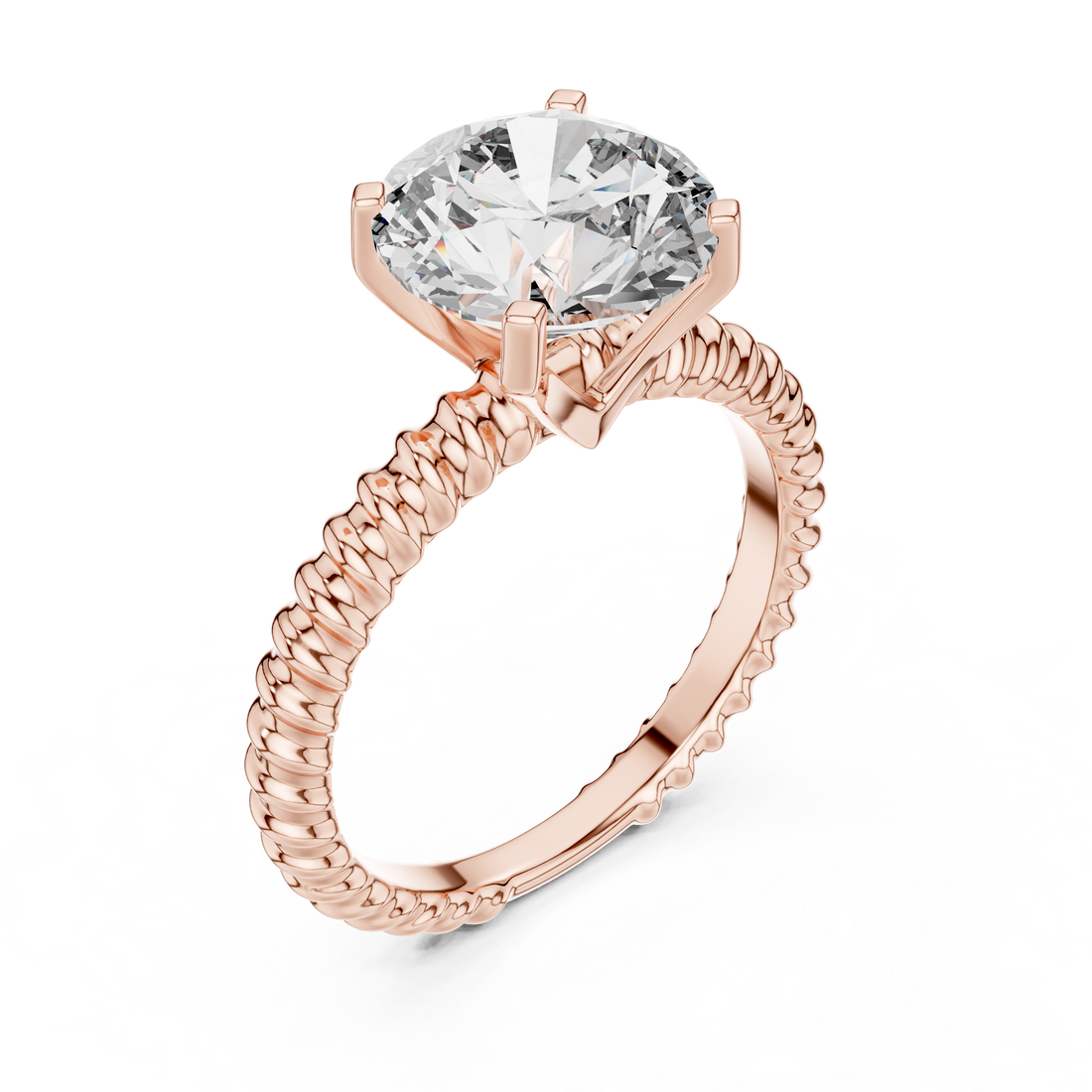 Twisted Rope Band 2.80 Carat Round Solitaire Diamond Ring