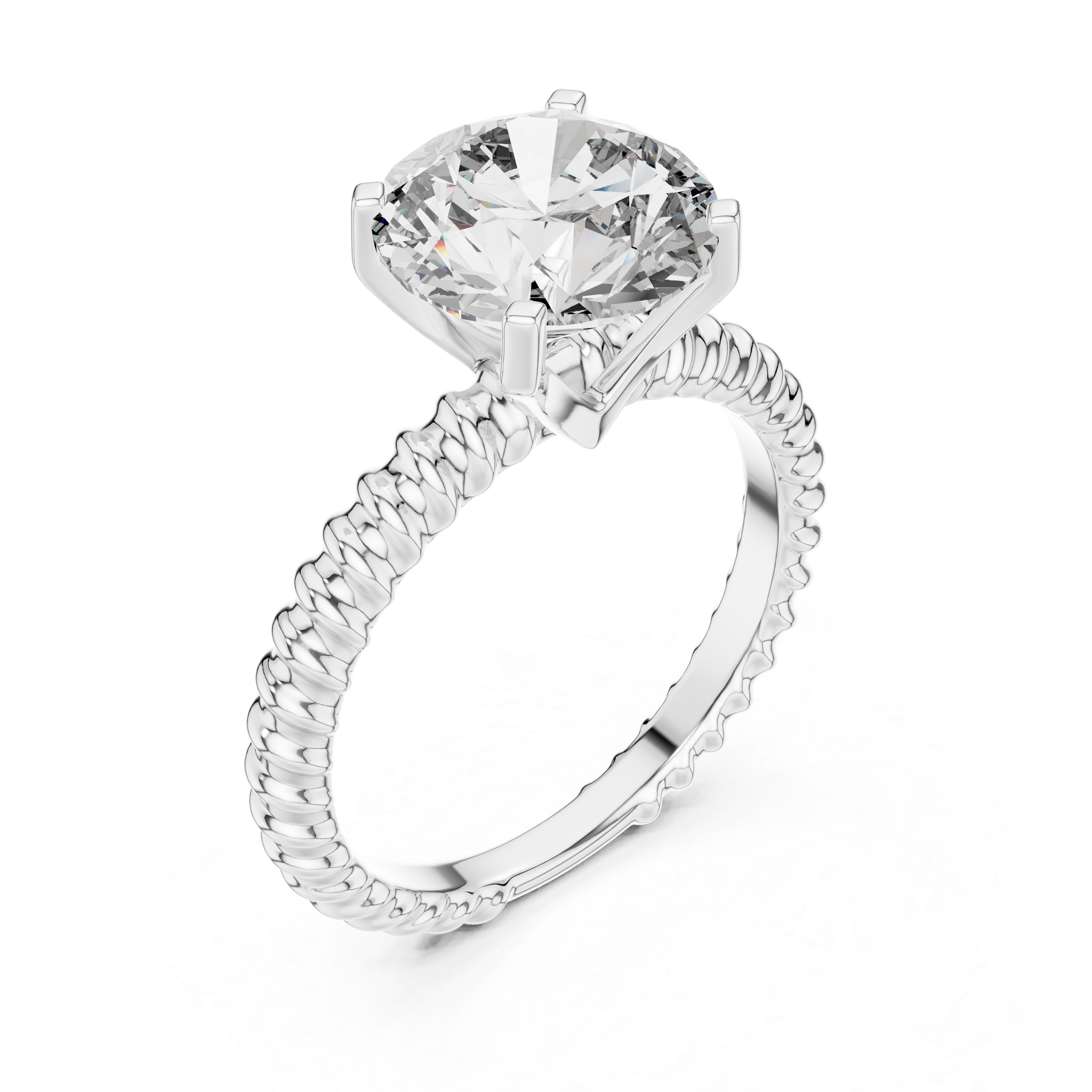 Twisted Rope Band 2.80 Carat Round Solitaire Diamond Ring