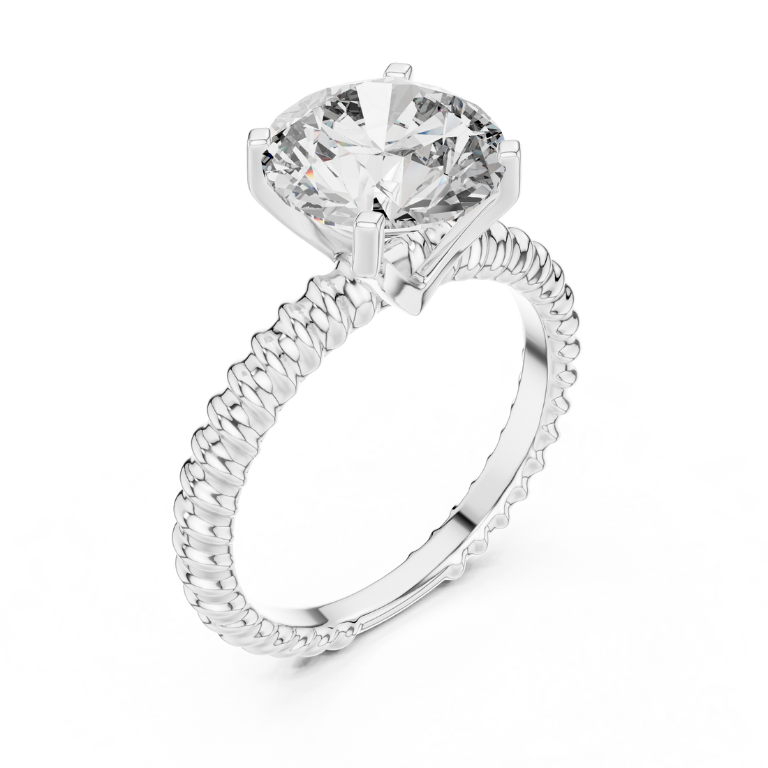 Twisted Rope Band 2.80 Carat Round Solitaire Diamond Ring