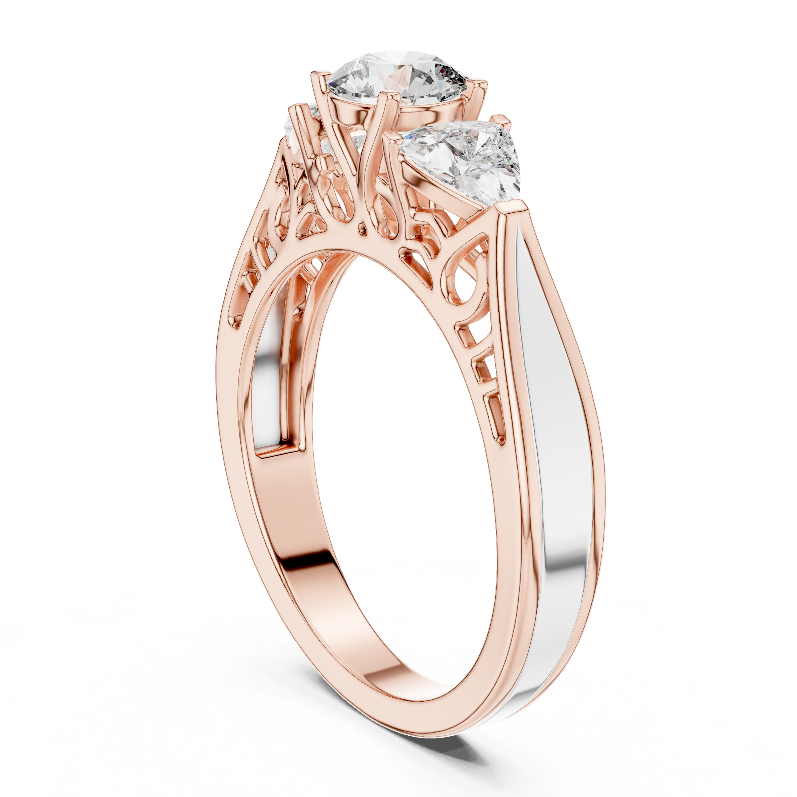 1.020 ct Three-Stone Round & Trillion Vintage Engagement Ring
