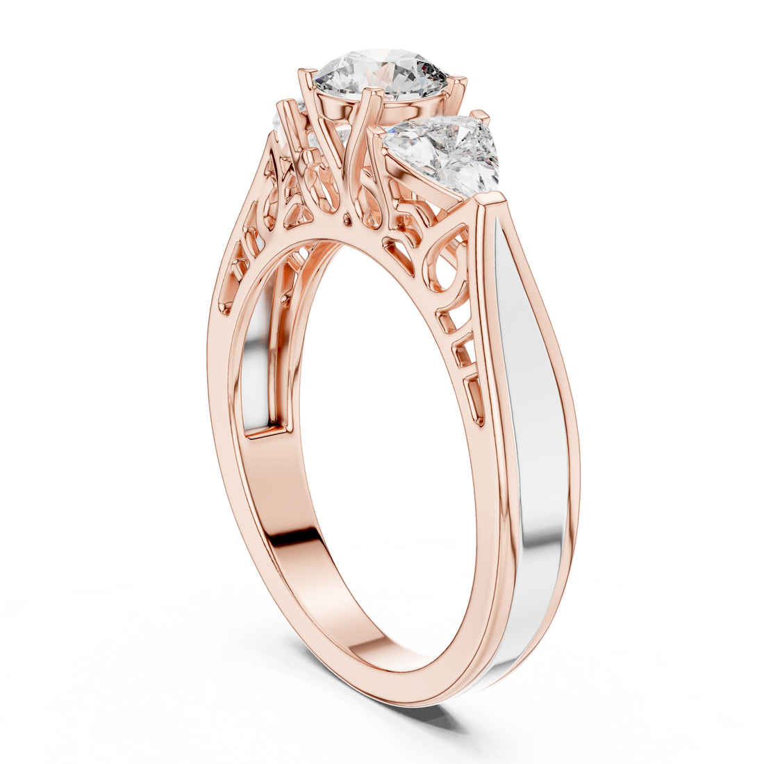 1.020 ct Three-Stone Round & Trillion Vintage Engagement Ring