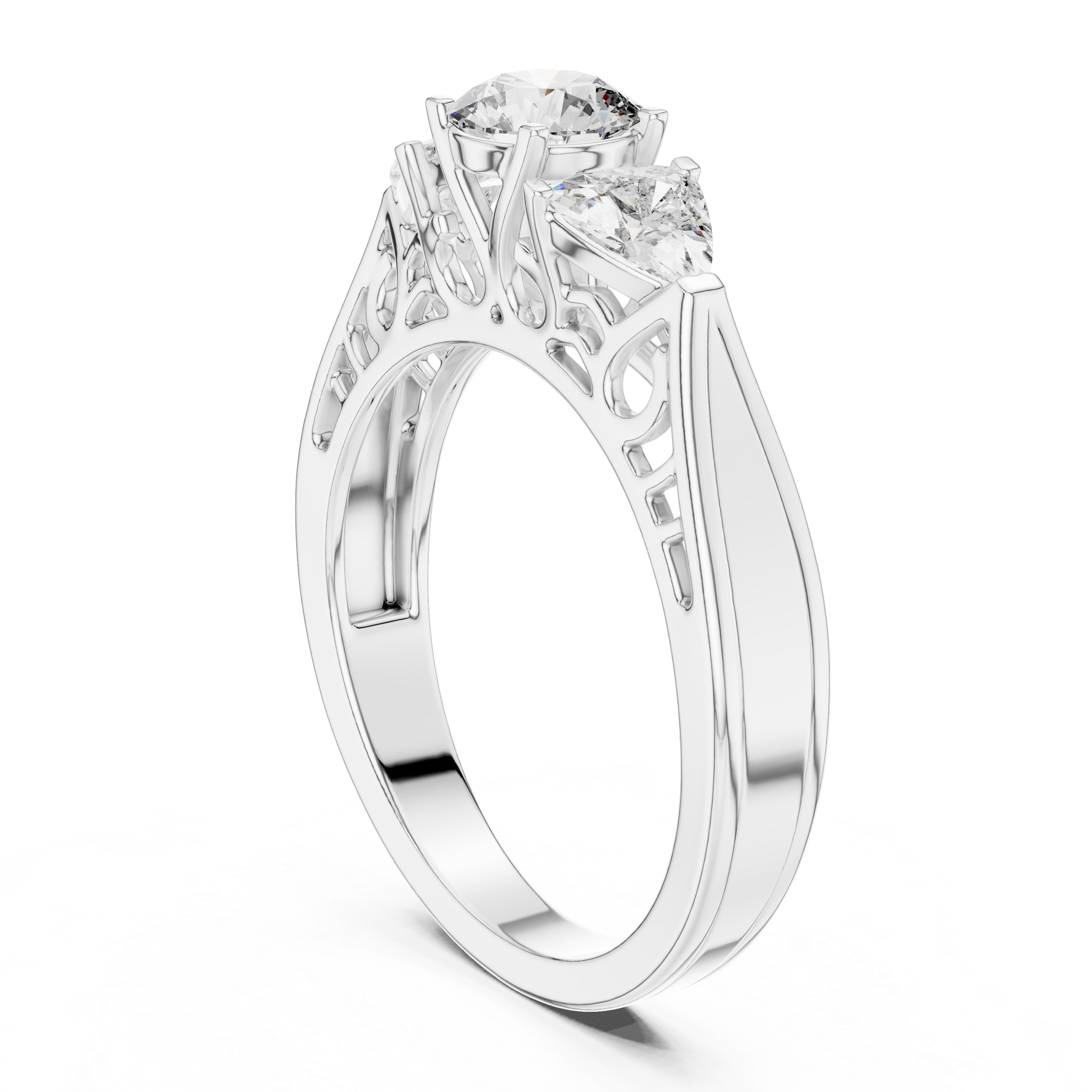 1.020 ct Three-Stone Round & Trillion Vintage Engagement Ring