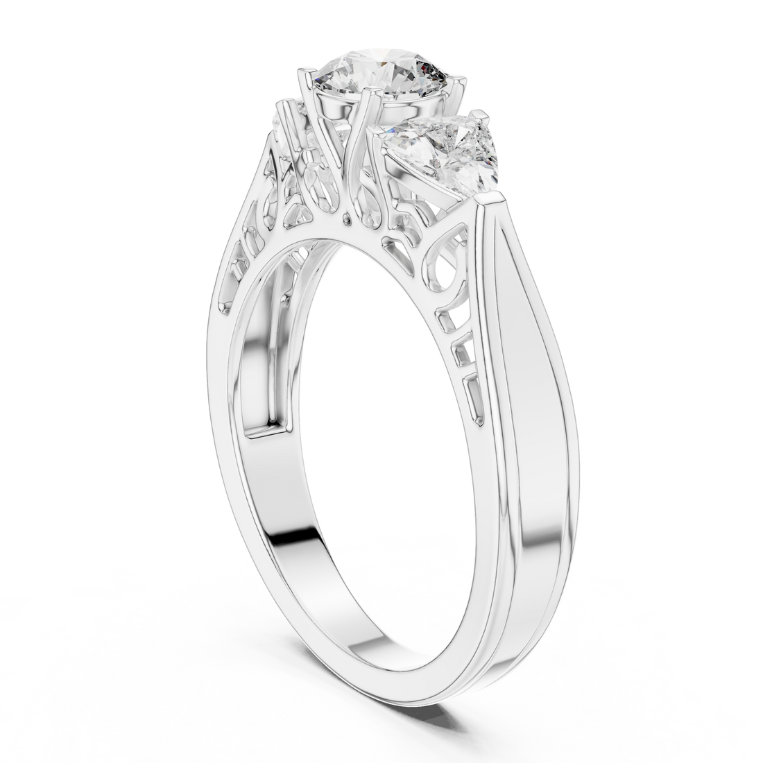 1.020 ct Three-Stone Round & Trillion Vintage Engagement Ring
