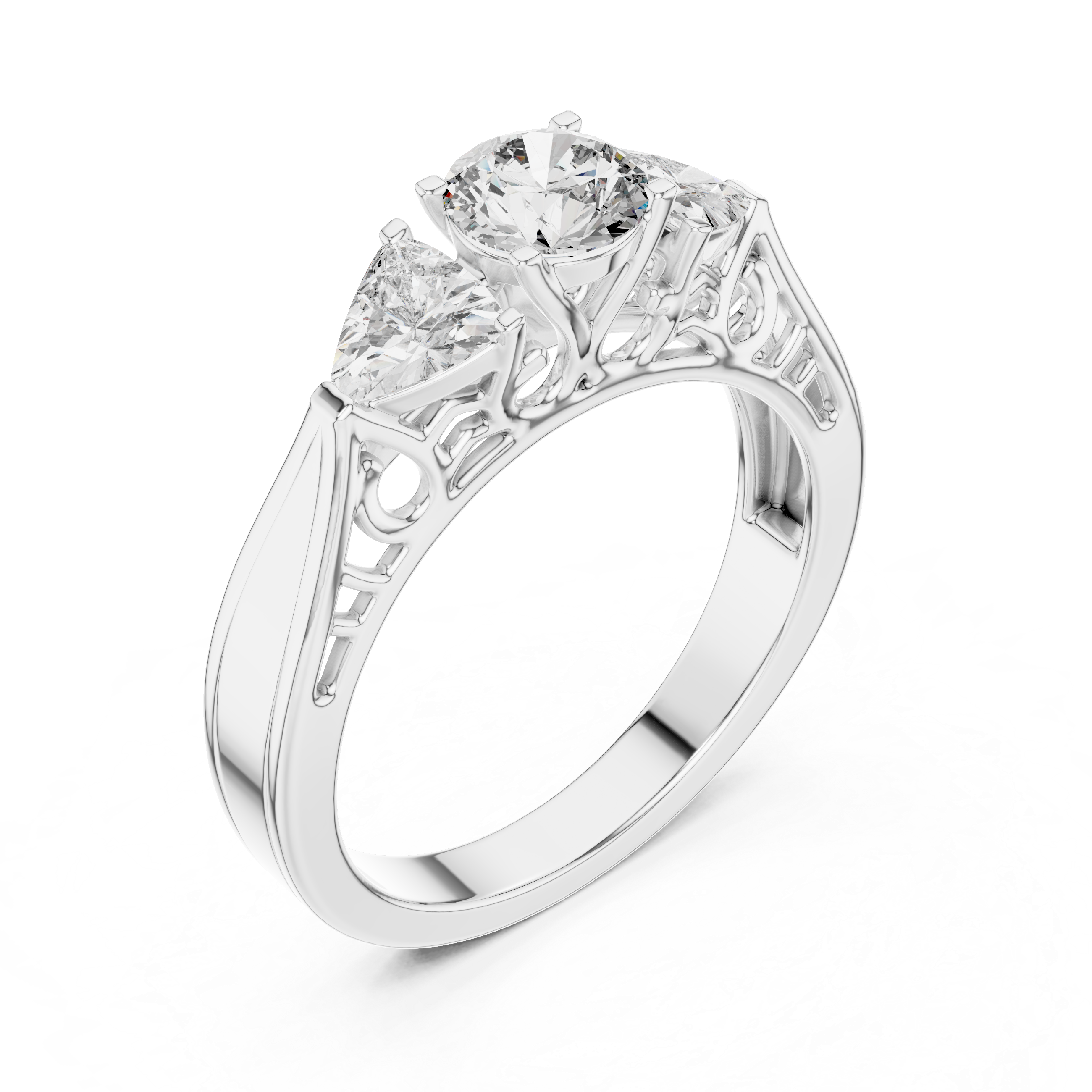 1.020 ct Three-Stone Round & Trillion Vintage Engagement Ring