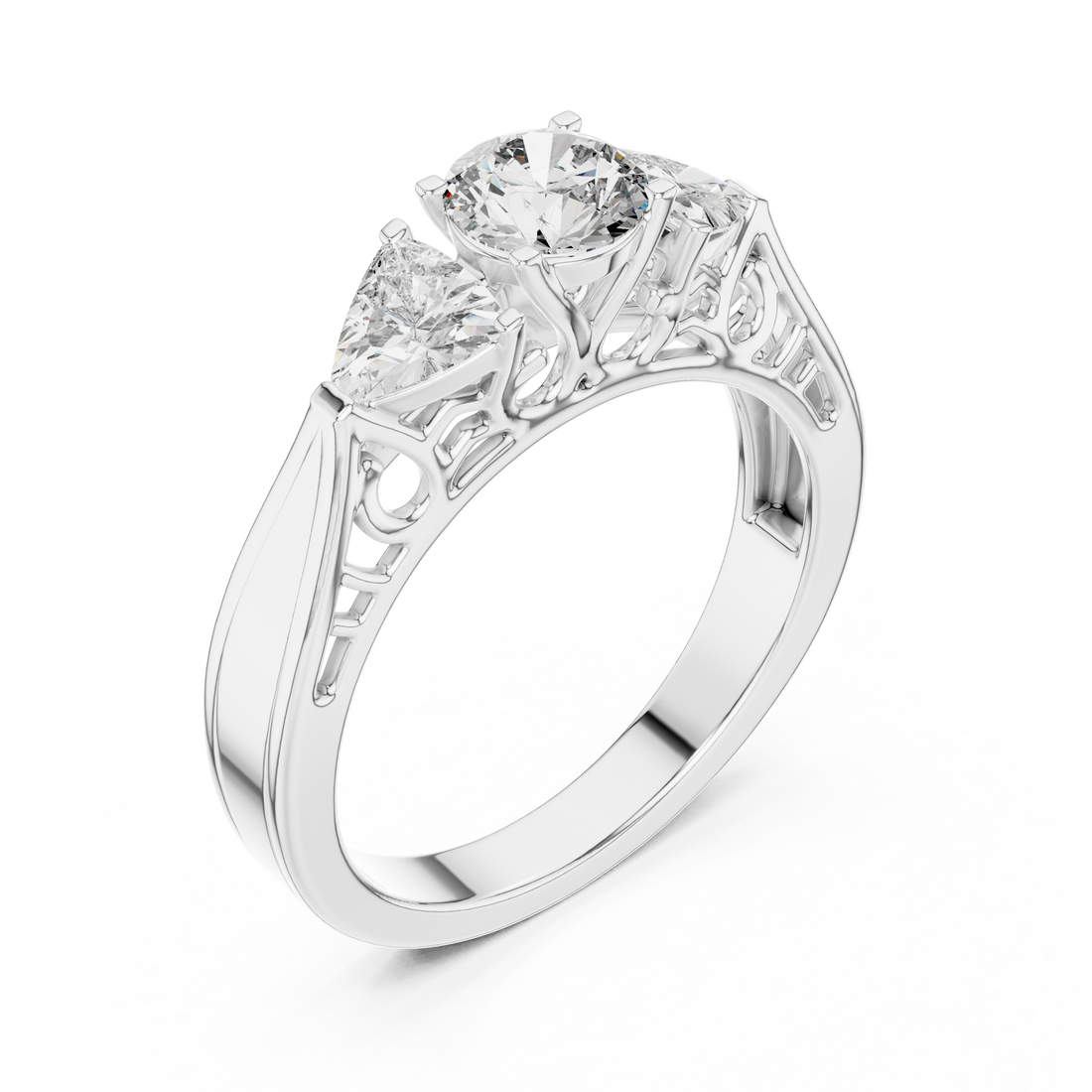 1.020 ct Three-Stone Round & Trillion Vintage Engagement Ring