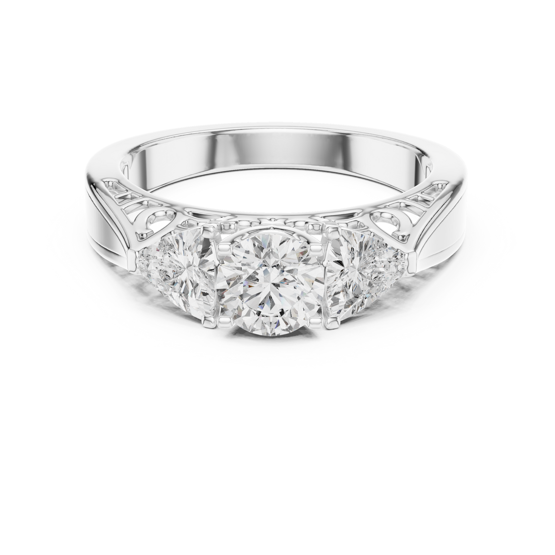 1.020 ct Three-Stone Round & Trillion Vintage Engagement Ring