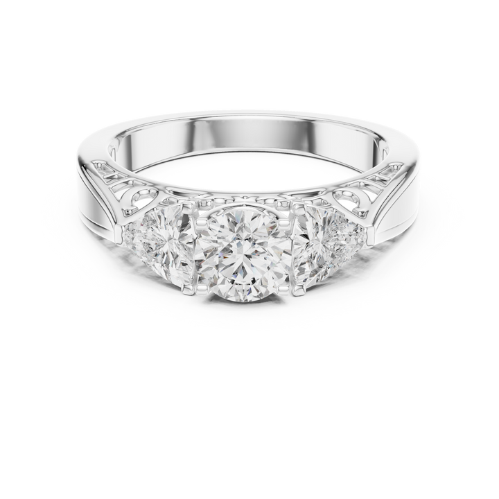 1.020 ct Three-Stone Round & Trillion Vintage Engagement Ring