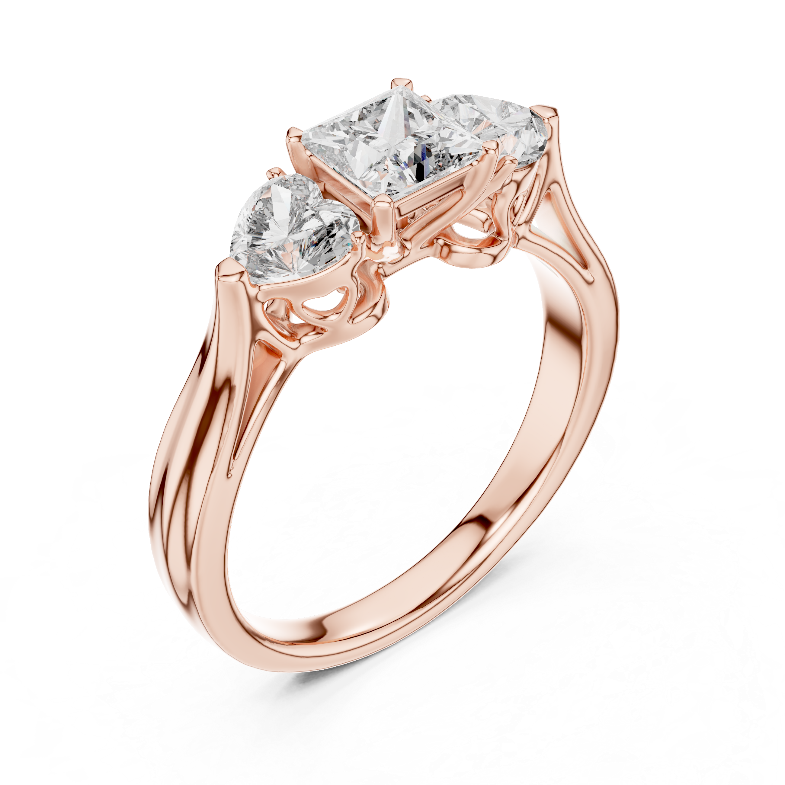 Three-Stone Princess & Heart-Cut Engagement Ring