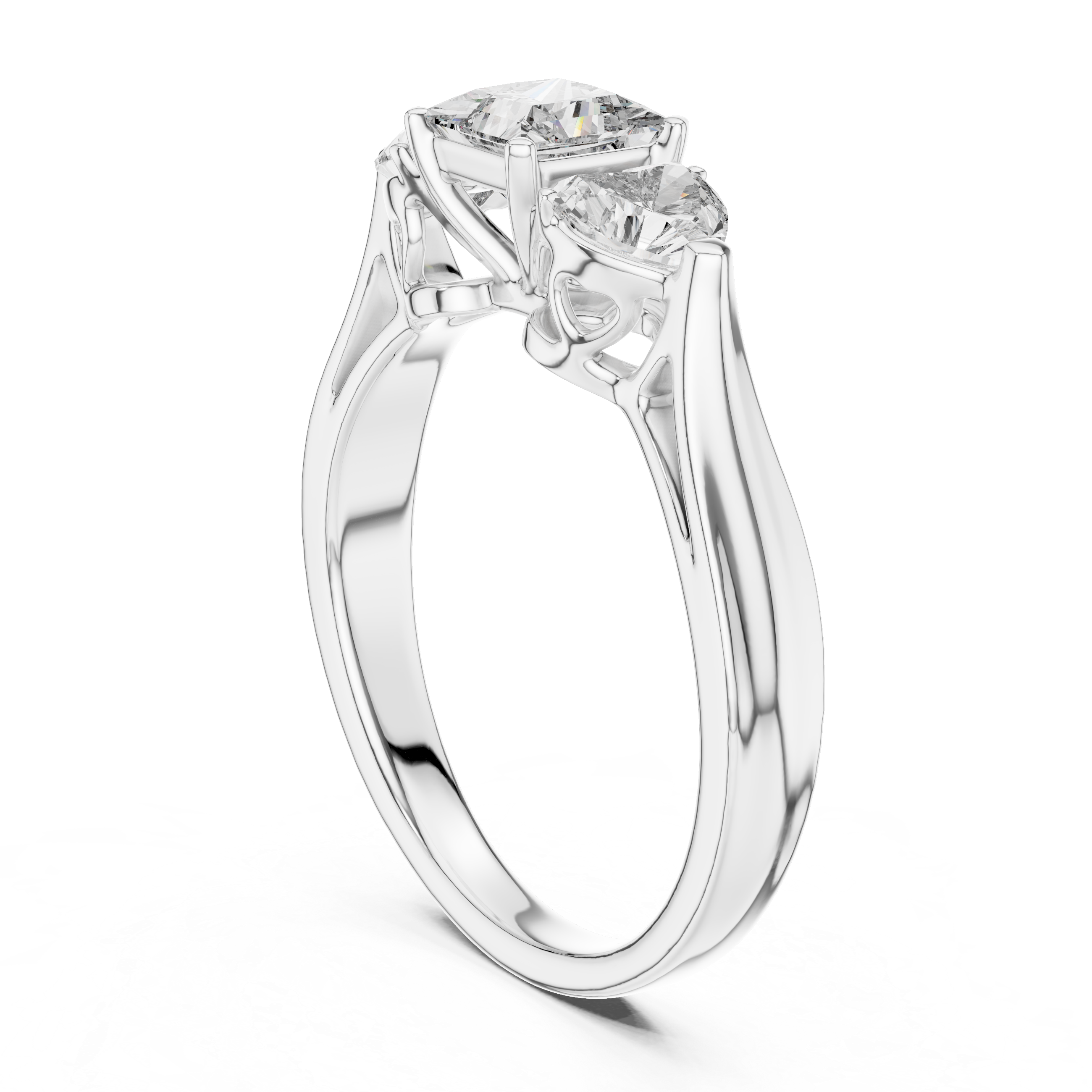 Three-Stone Princess & Heart-Cut Engagement Ring