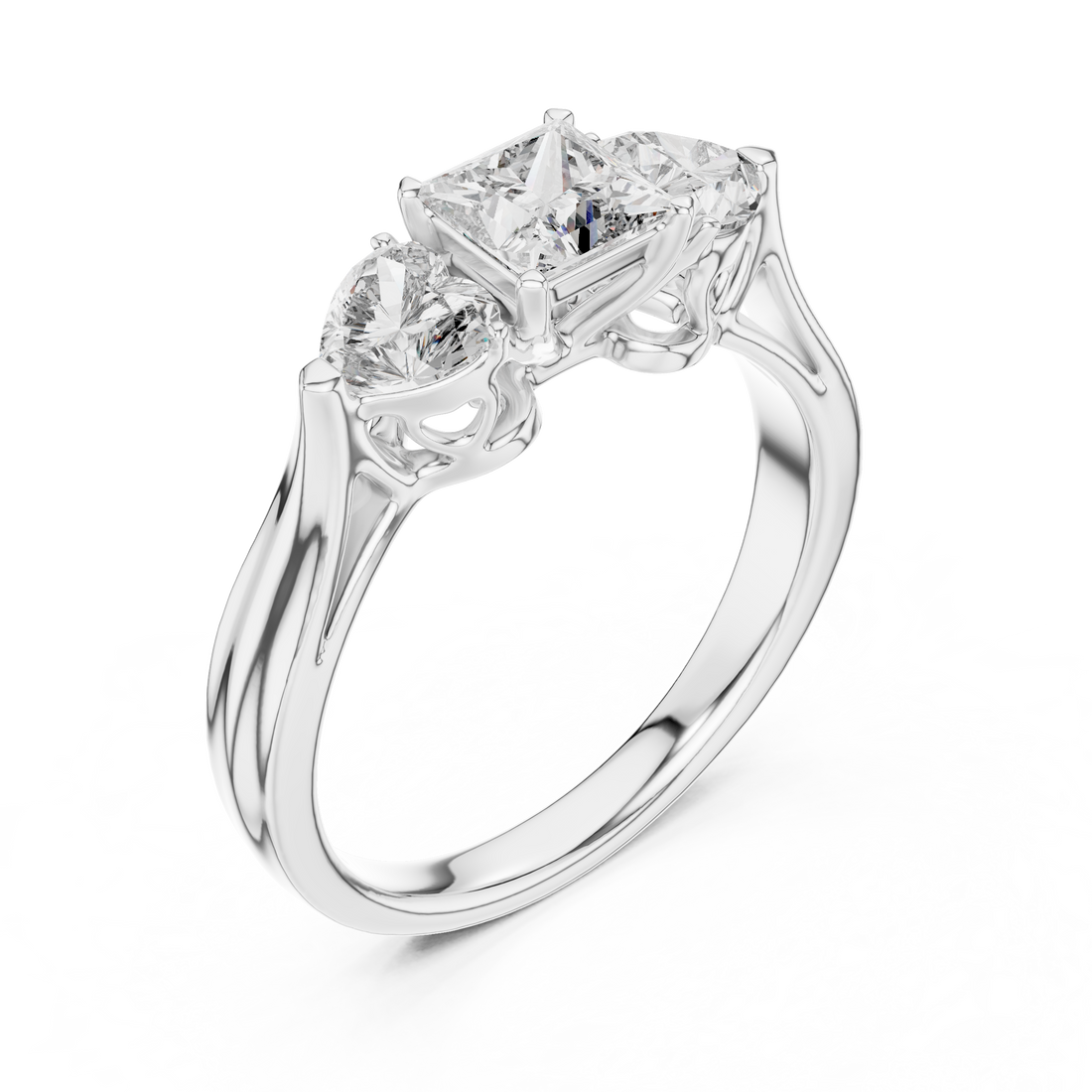 Three-Stone Princess & Heart-Cut Engagement Ring