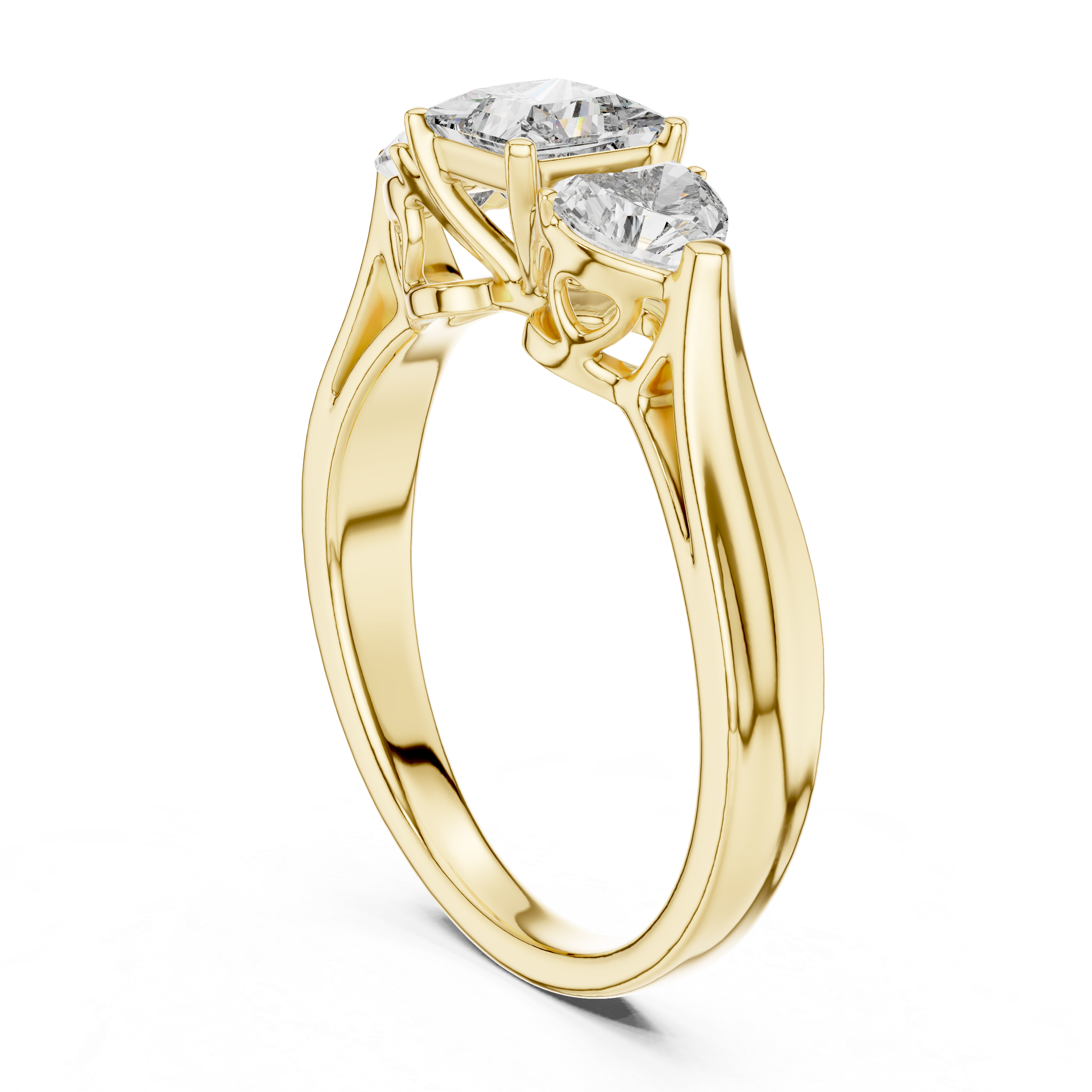 Three-Stone Princess & Heart-Cut Engagement Ring