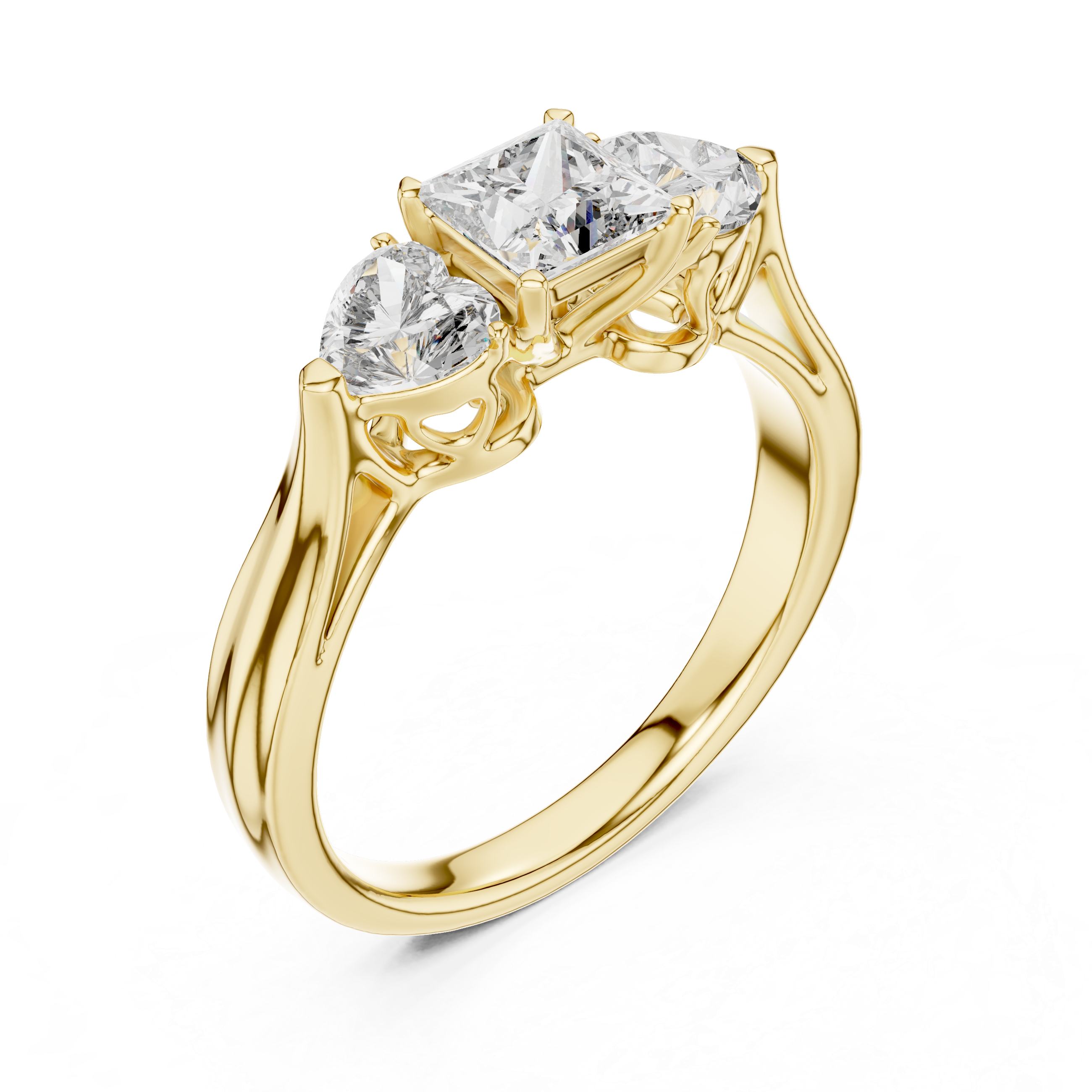Three-Stone Princess & Heart-Cut Engagement Ring