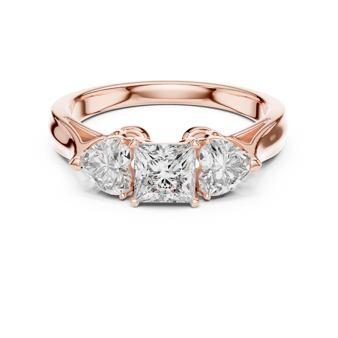 Three-Stone Princess & Heart-Cut Engagement Ring