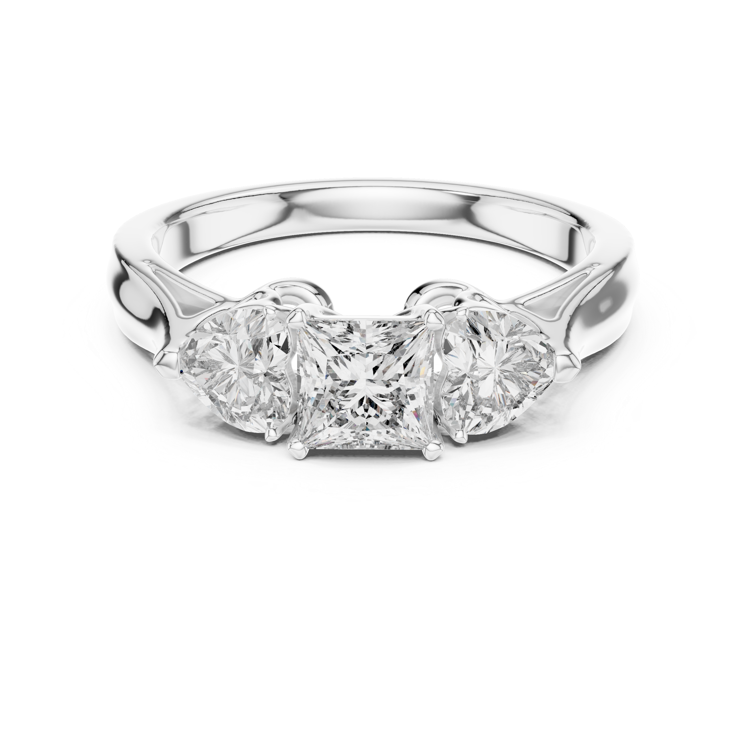 Three-Stone Princess & Heart-Cut Engagement Ring