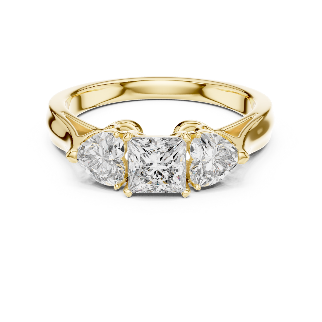 Three-Stone Princess & Heart-Cut Engagement Ring