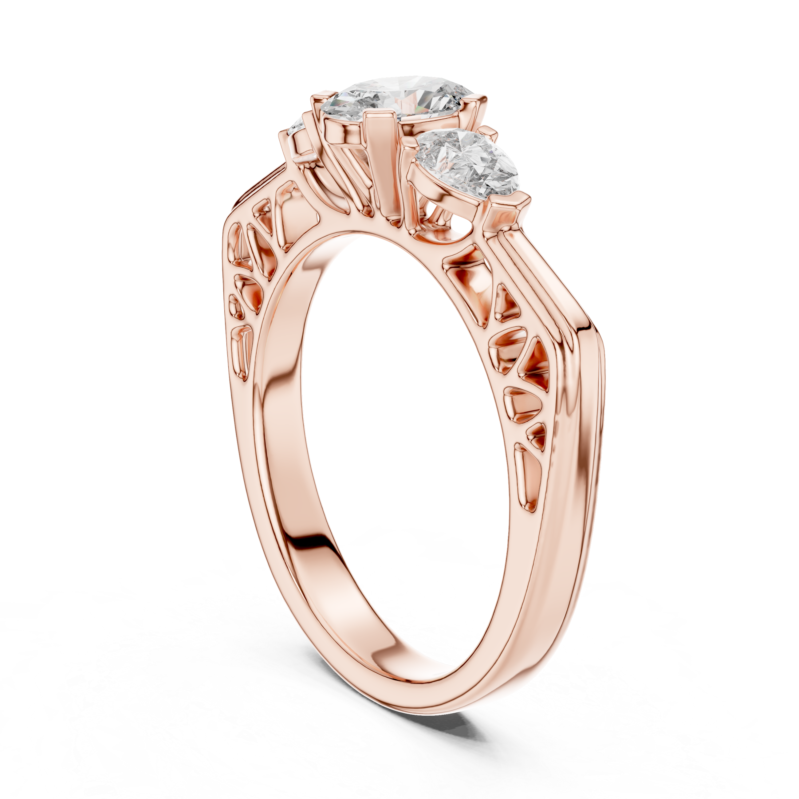 Three-Stone Oval & Pear Vintage Filigree Engagement Ring