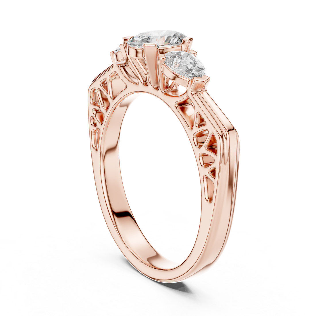 Three-Stone Oval & Pear Vintage Filigree Engagement Ring