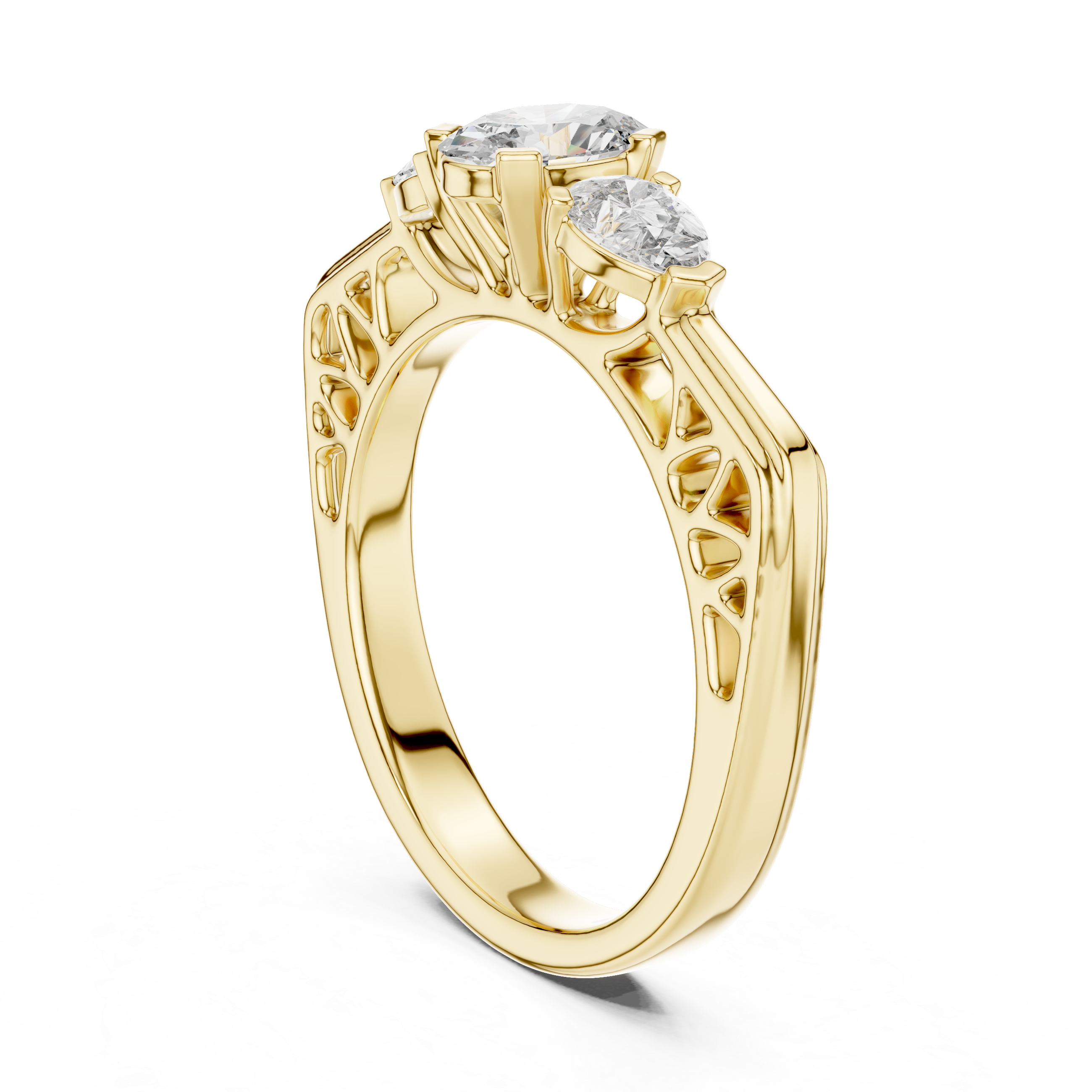 Three-Stone Oval & Pear Vintage Filigree Engagement Ring