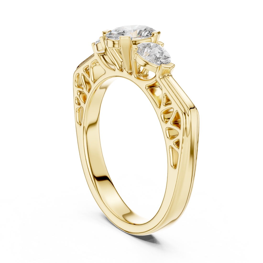 Three-Stone Oval & Pear Vintage Filigree Engagement Ring